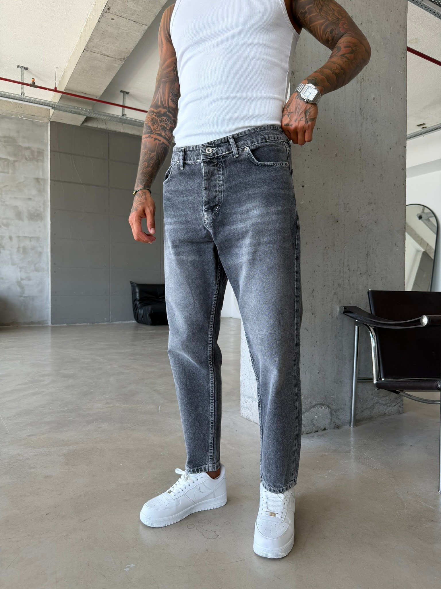 Basic Boyfriend Pantolon - Füme