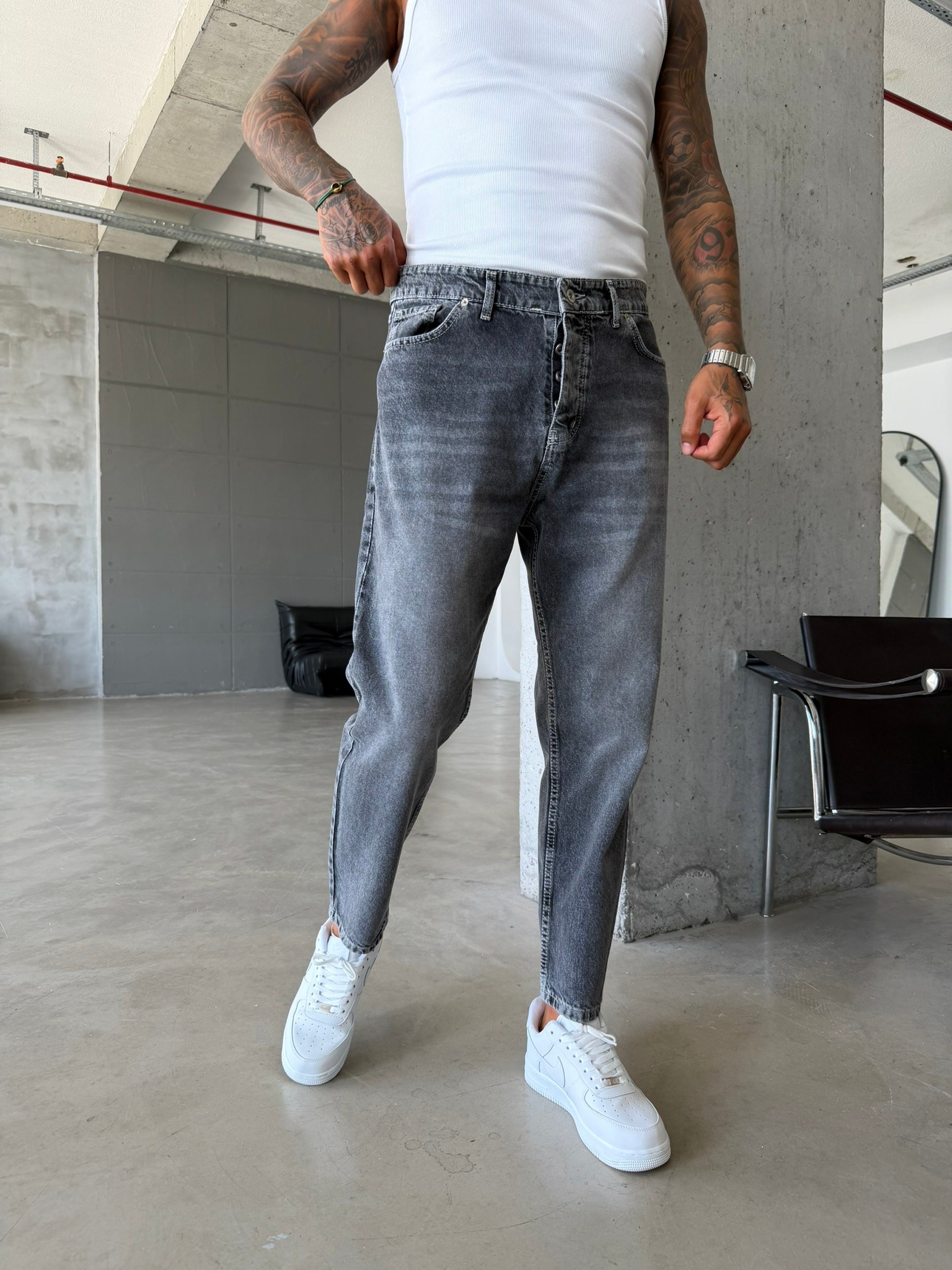 Basic Boyfriend Pantolon - Füme