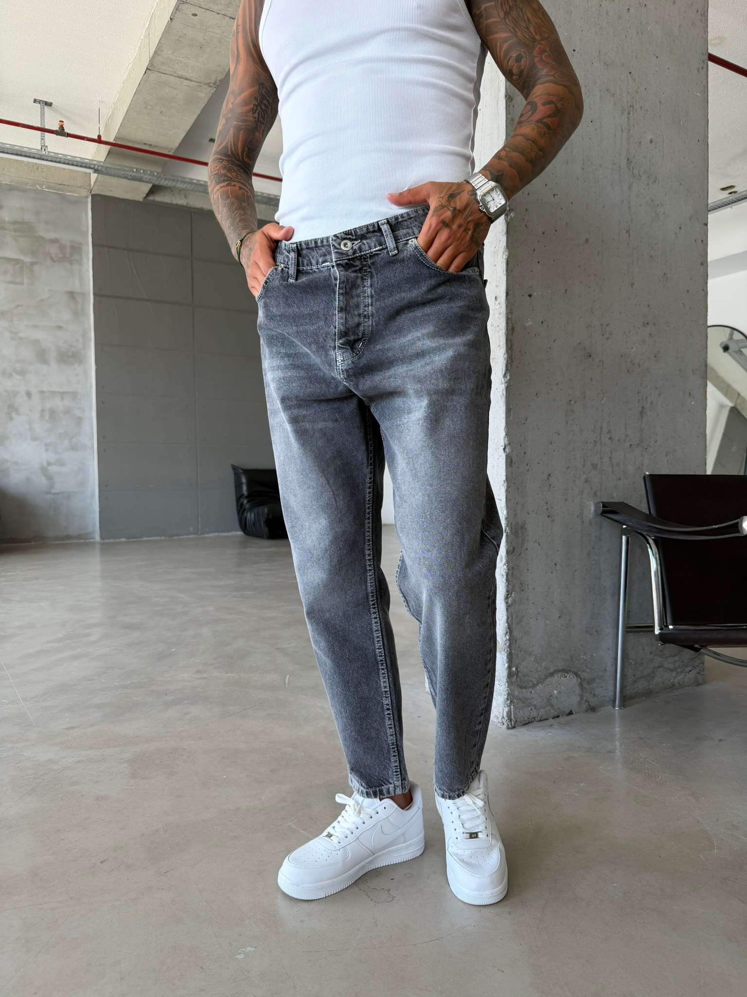 Basic Boyfriend Pantolon - Füme