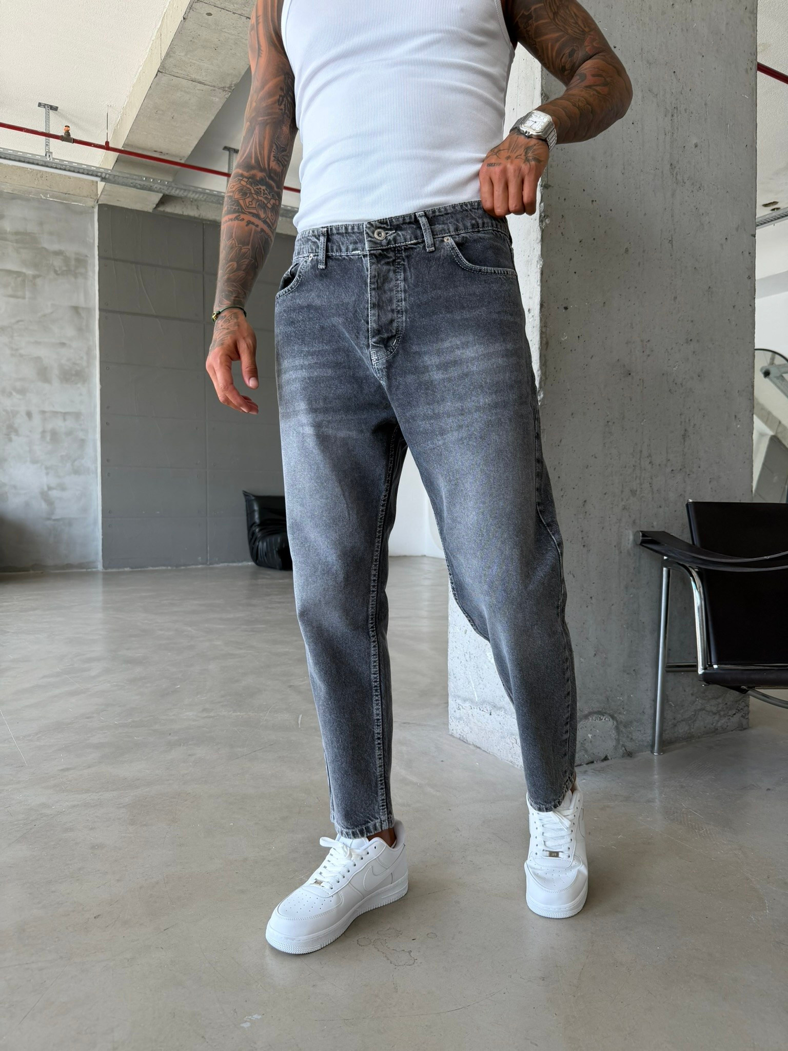 Basic Boyfriend Pantolon - Füme
