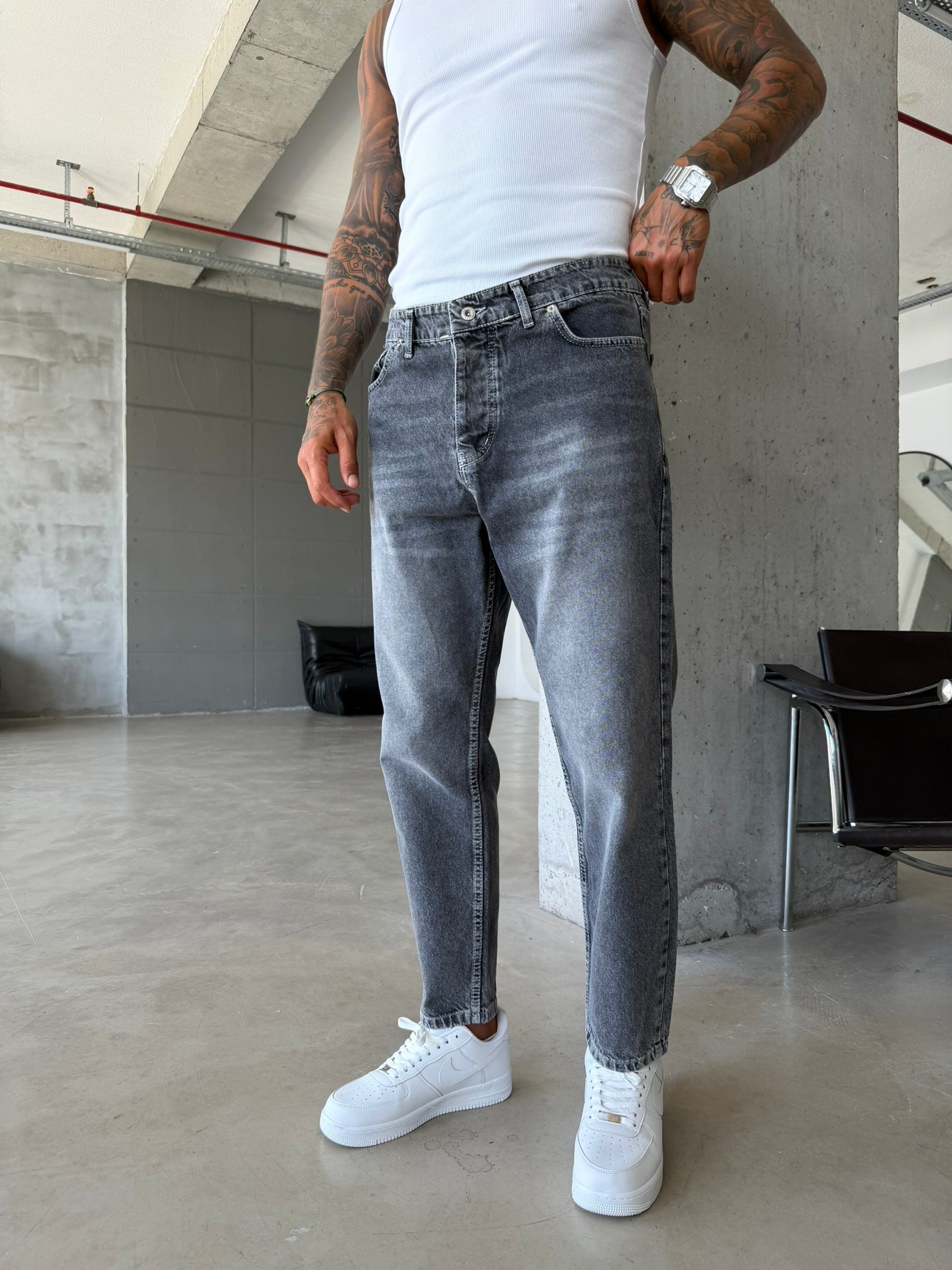 Basic Boyfriend Pantolon - Füme