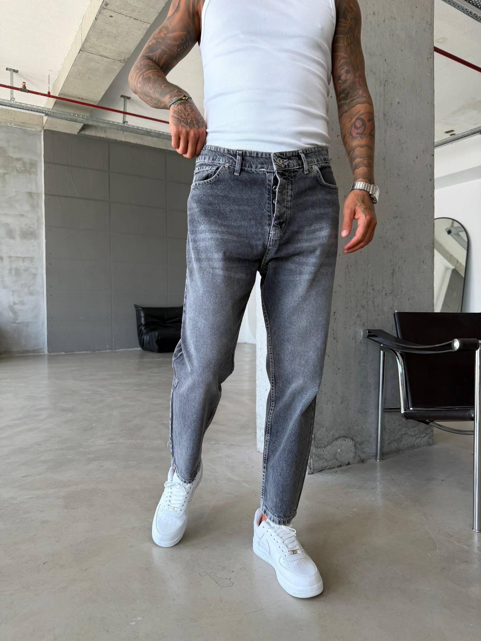 Basic Boyfriend Pantolon - Füme