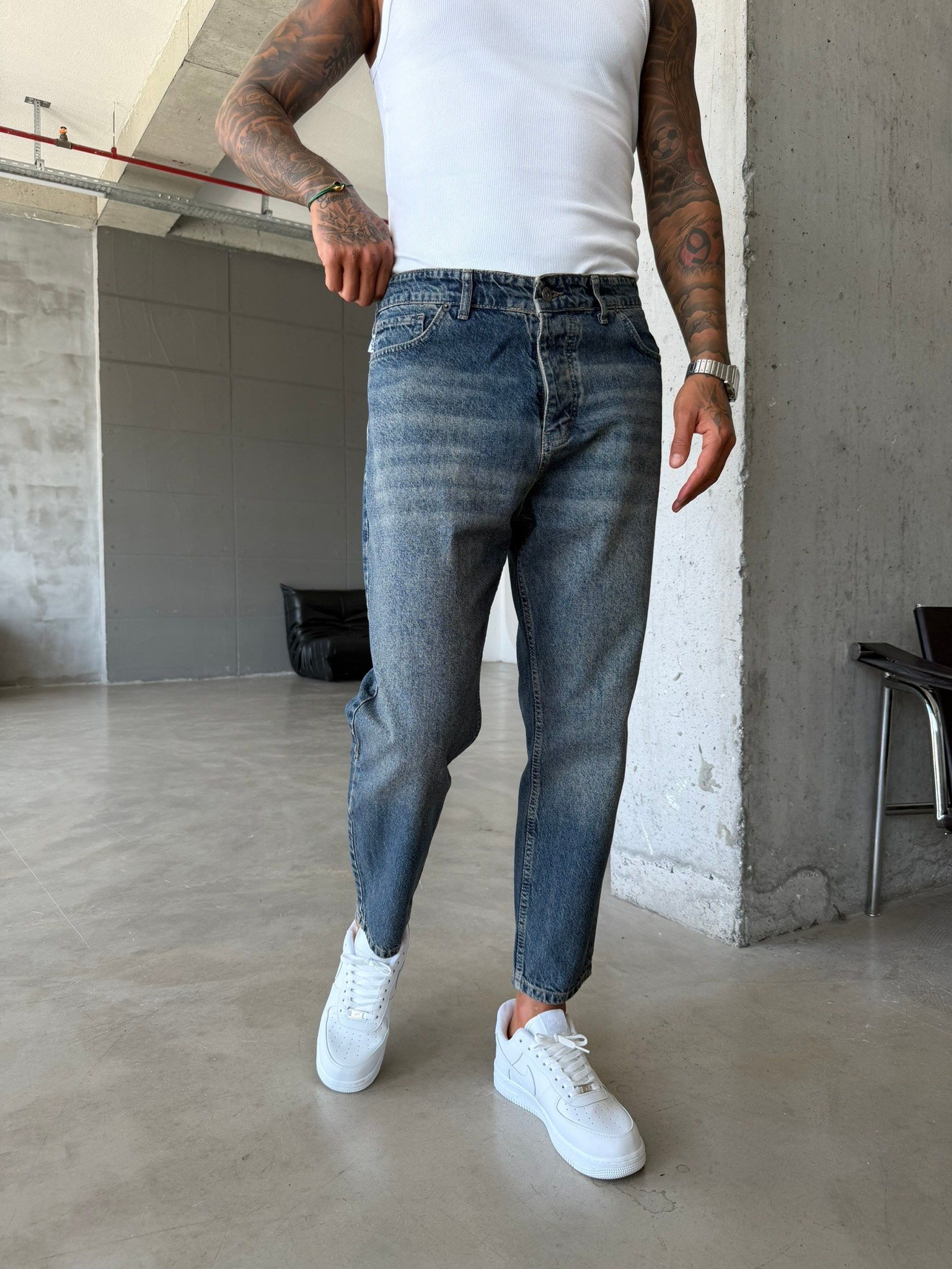 Basic Boyfriend Pantolon - İndigo Mavi