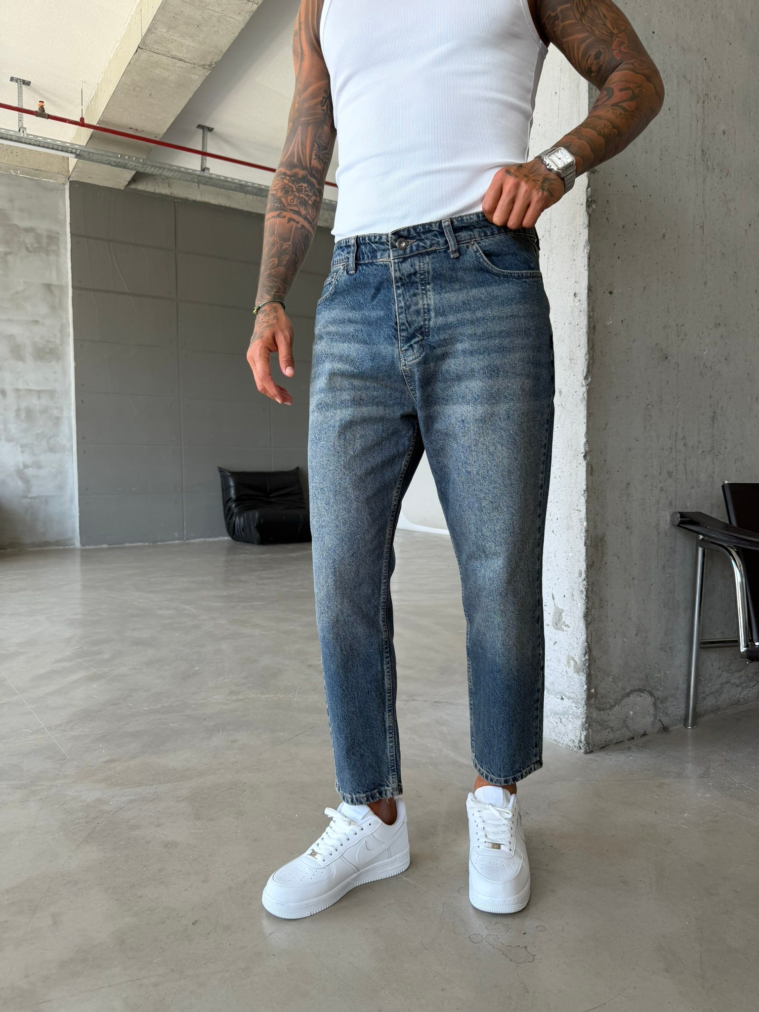 Basic Boyfriend Pantolon - İndigo Mavi