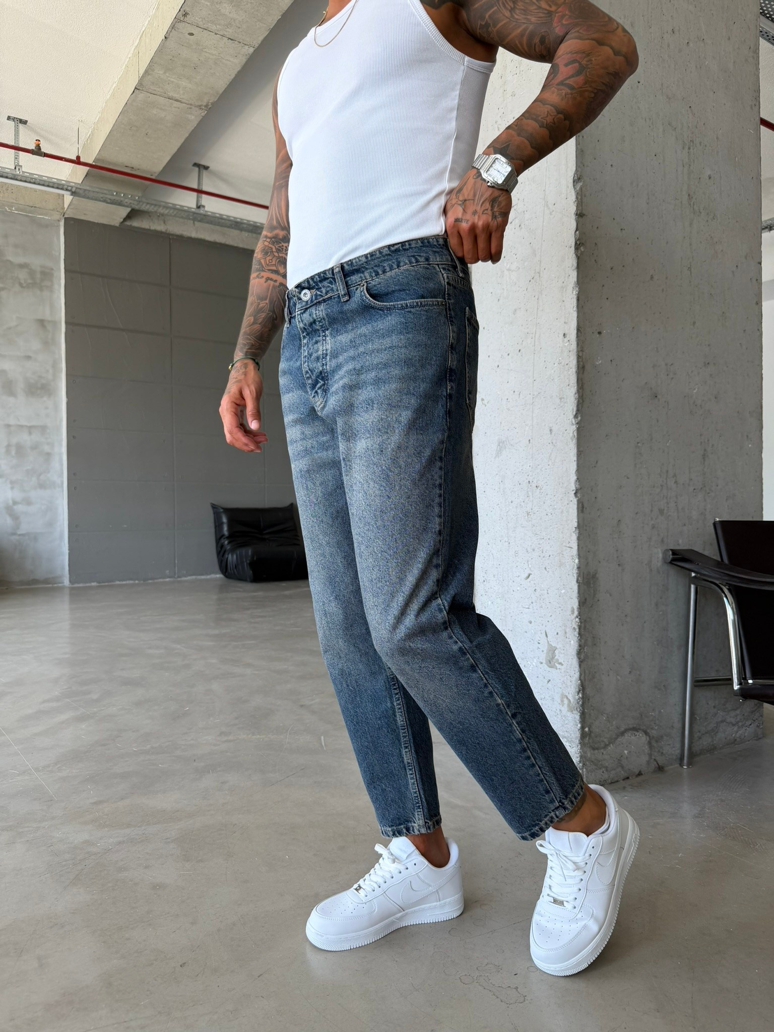 Basic Boyfriend Pantolon - İndigo Mavi