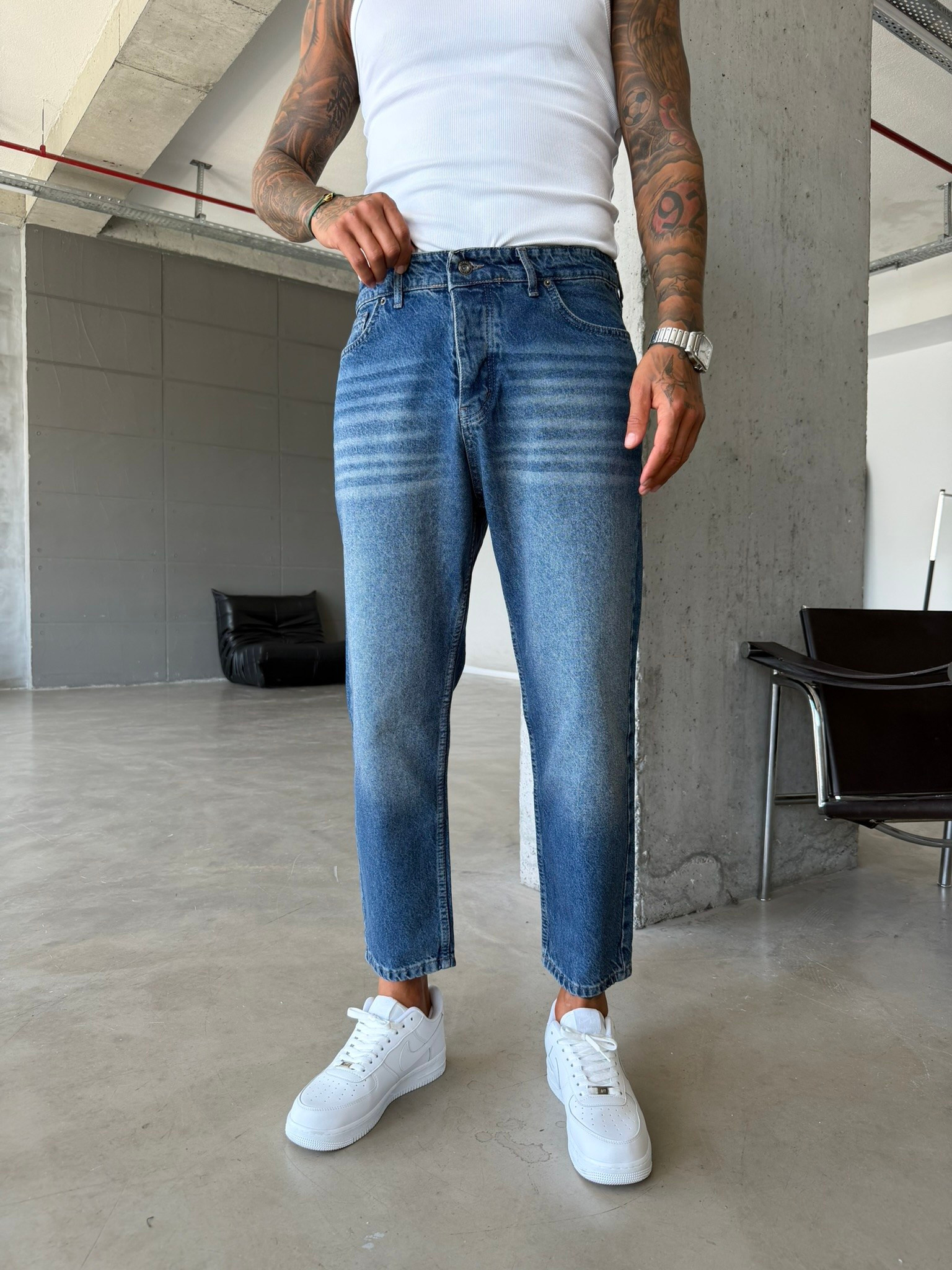 Basic Boyfriend Pantolon - İndigo Yıkamalı