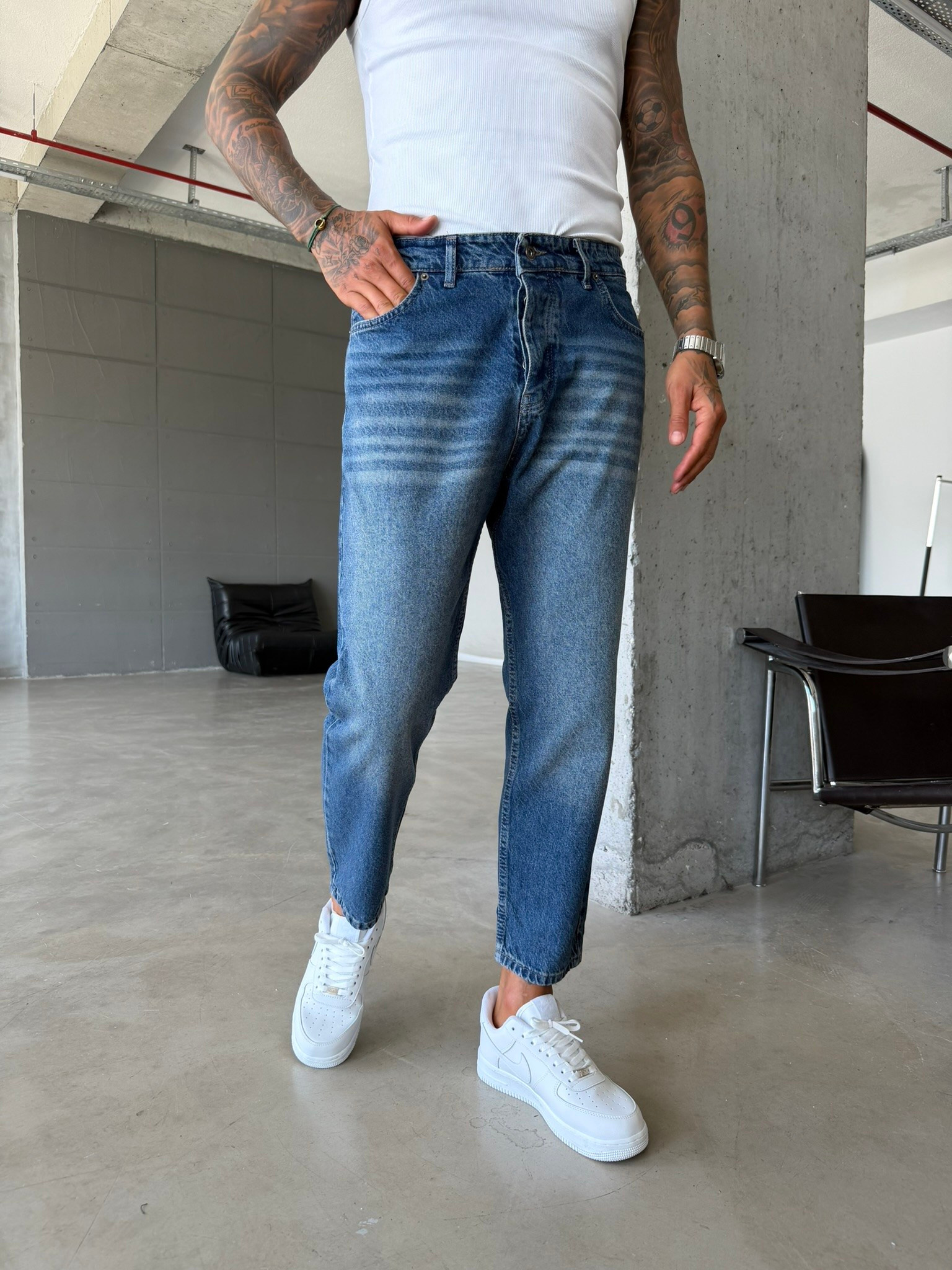 Basic Boyfriend Pantolon - İndigo Yıkamalı