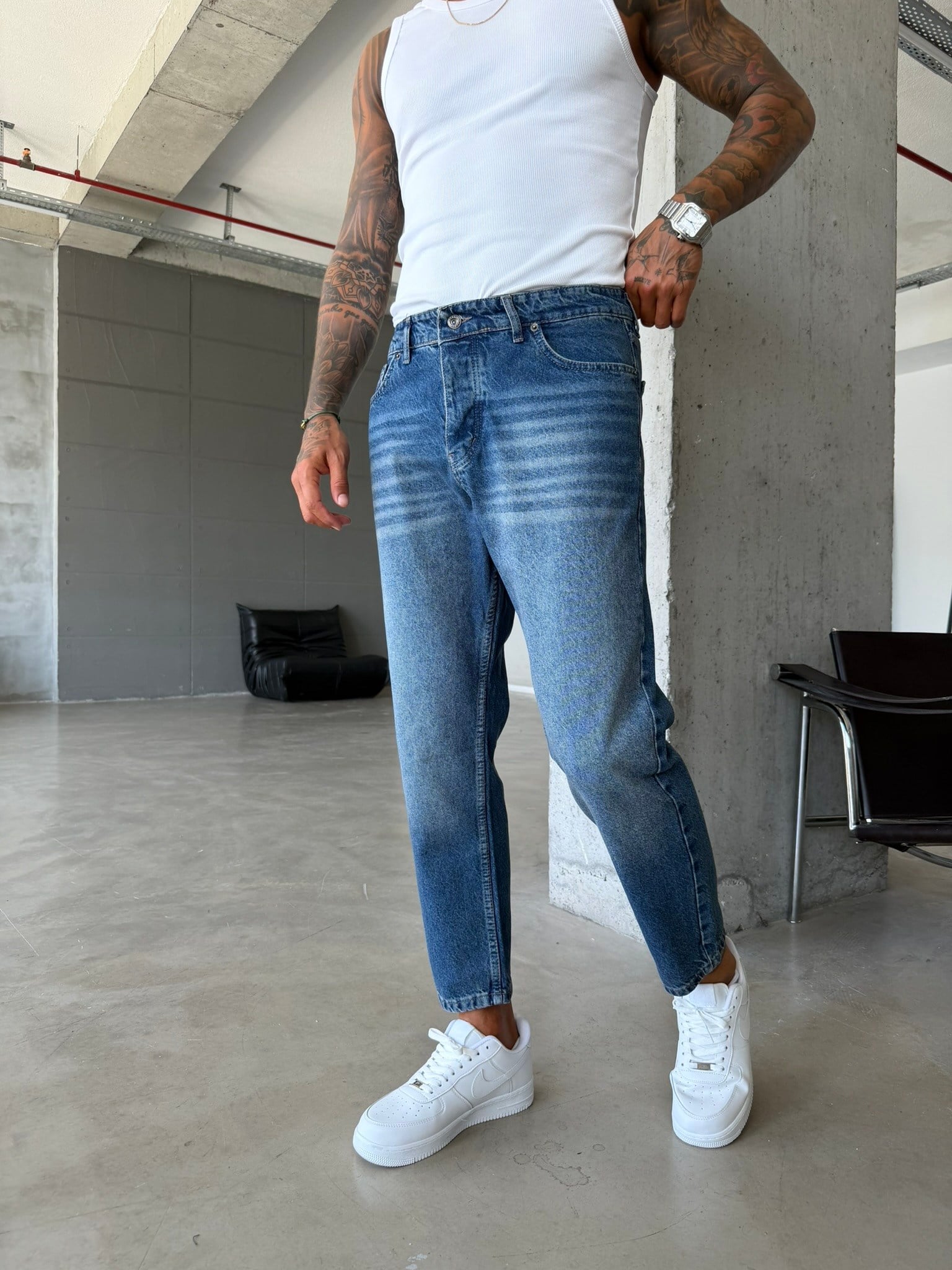 Basic Boyfriend Pantolon - İndigo Yıkamalı