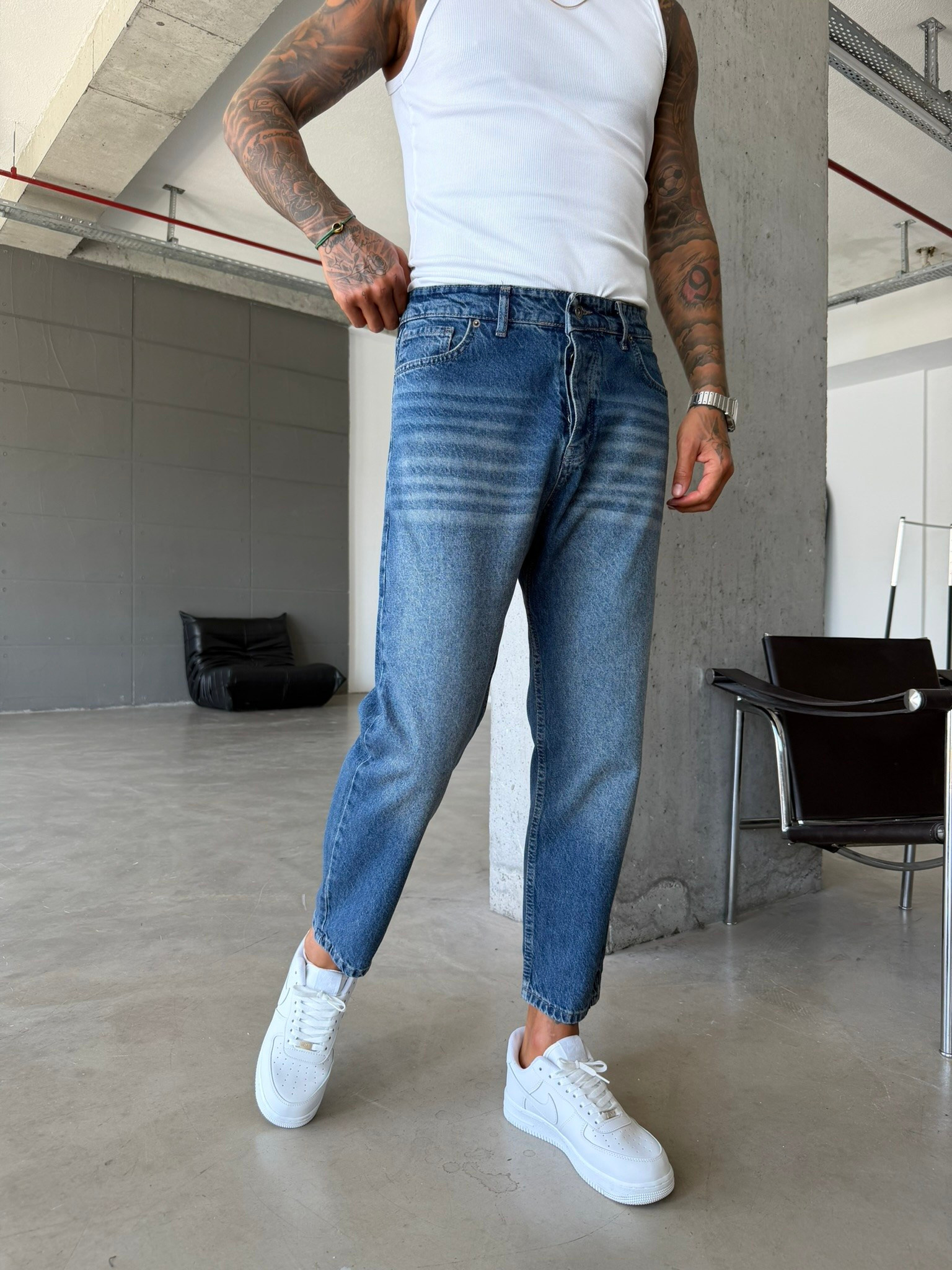 Basic Boyfriend Pantolon - İndigo Yıkamalı