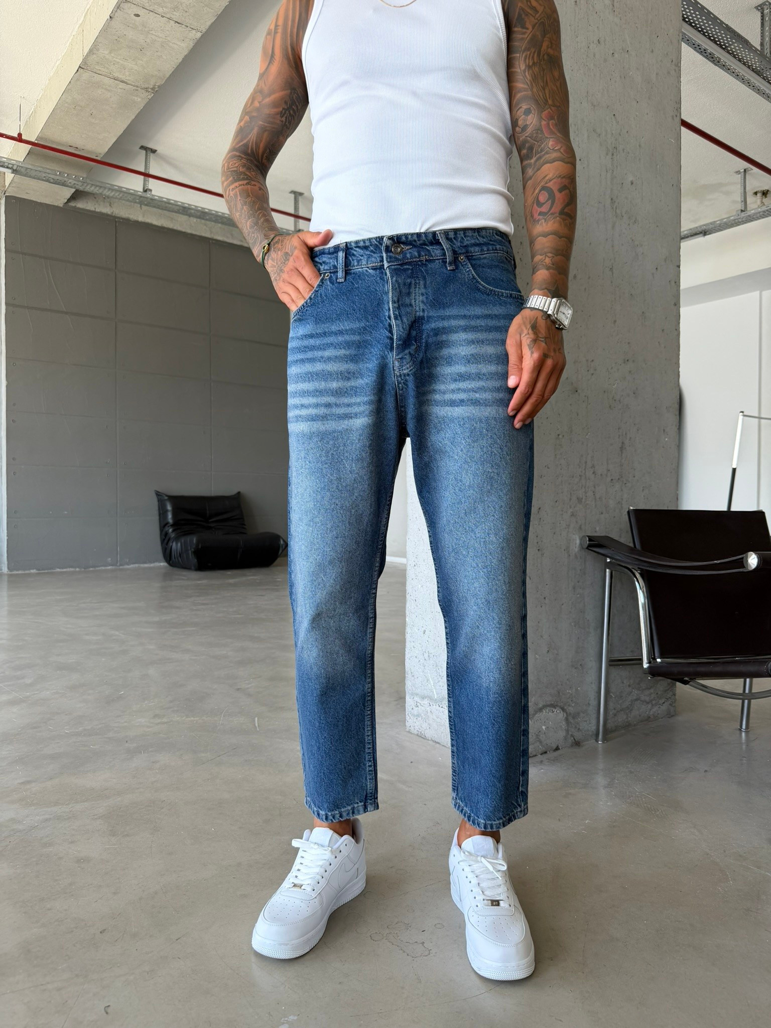 Basic Boyfriend Pantolon - İndigo Yıkamalı