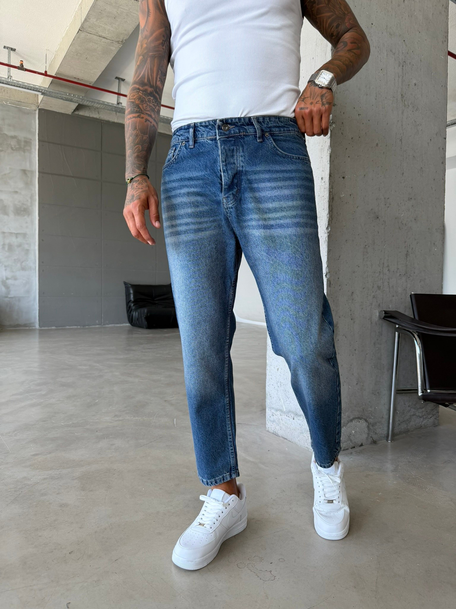 Basic Boyfriend Pantolon - İndigo Yıkamalı