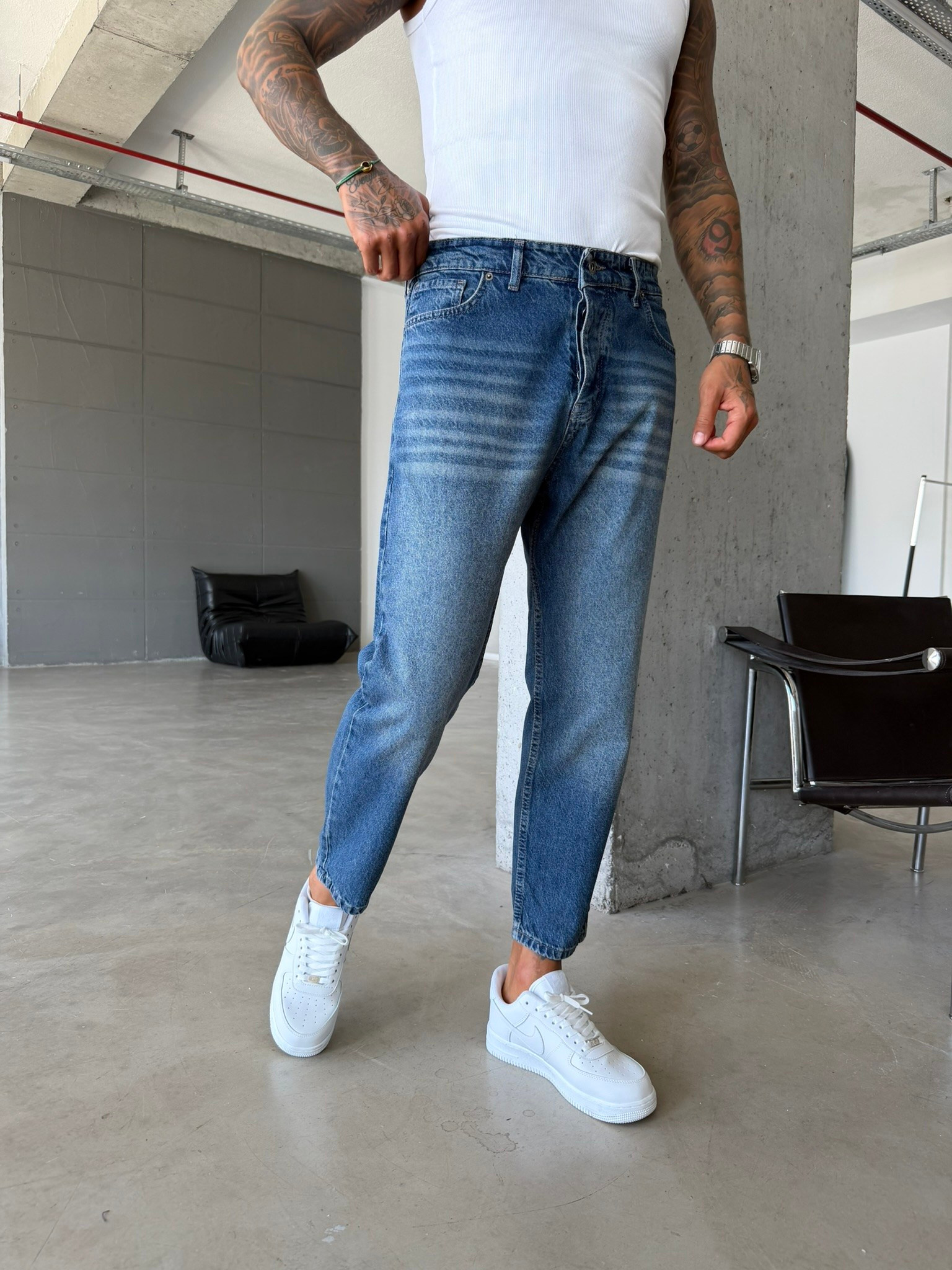 Basic Boyfriend Pantolon - İndigo Yıkamalı