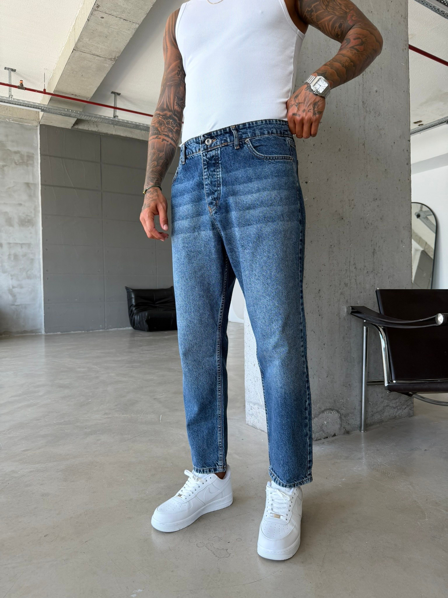 Basic Boyfriend Pantolon - Koyu Mavi