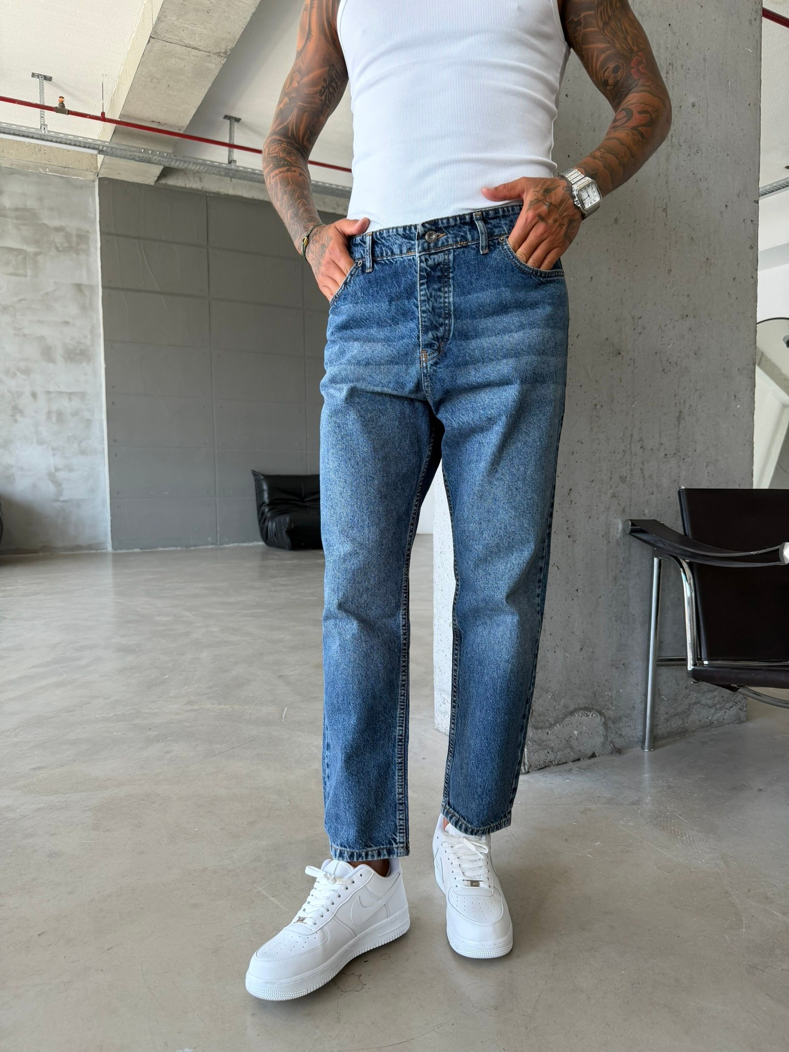 Basic Boyfriend Pantolon - Koyu Mavi