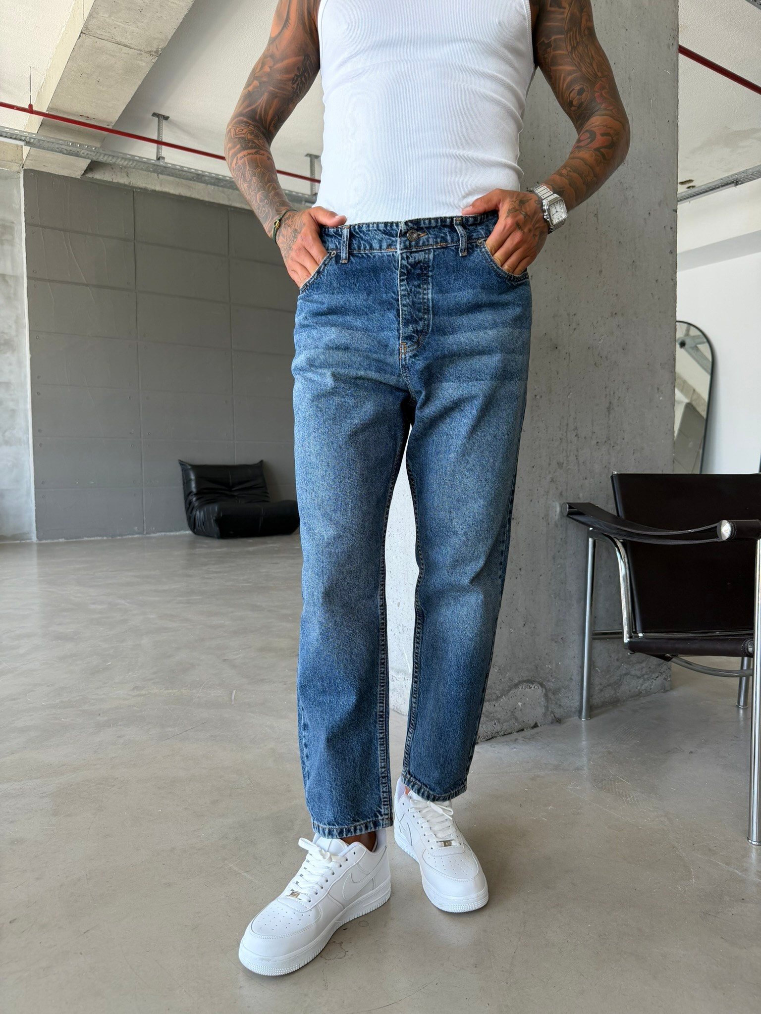 Basic Boyfriend Pantolon - Koyu Mavi