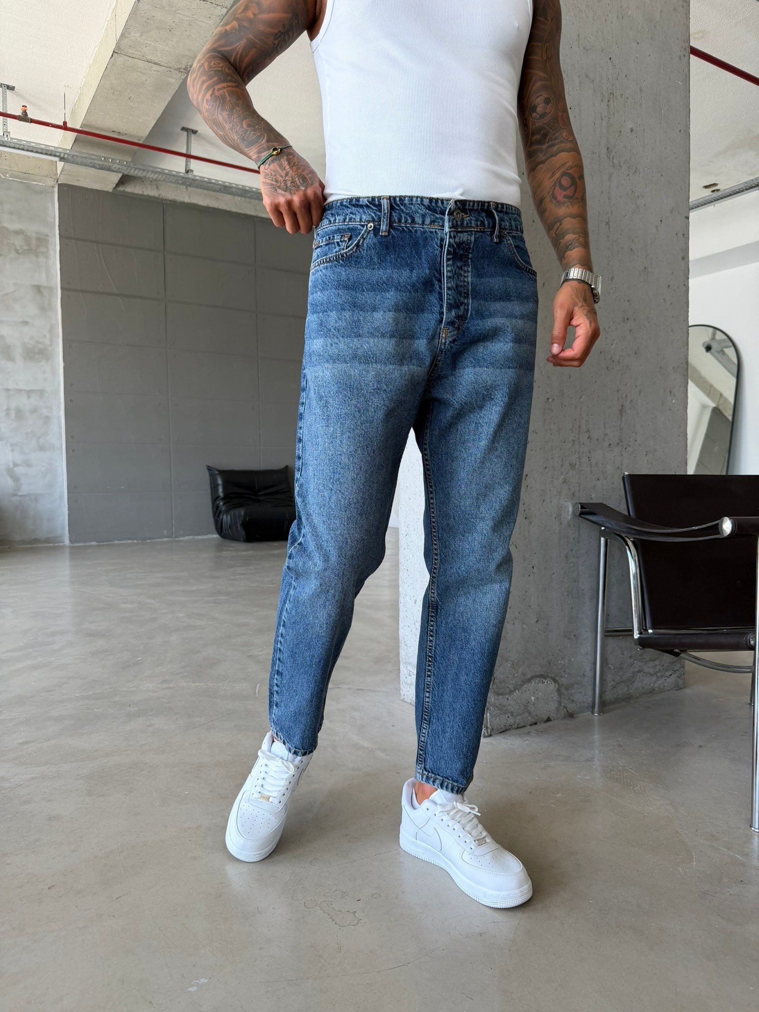 Basic Boyfriend Pantolon - Koyu Mavi