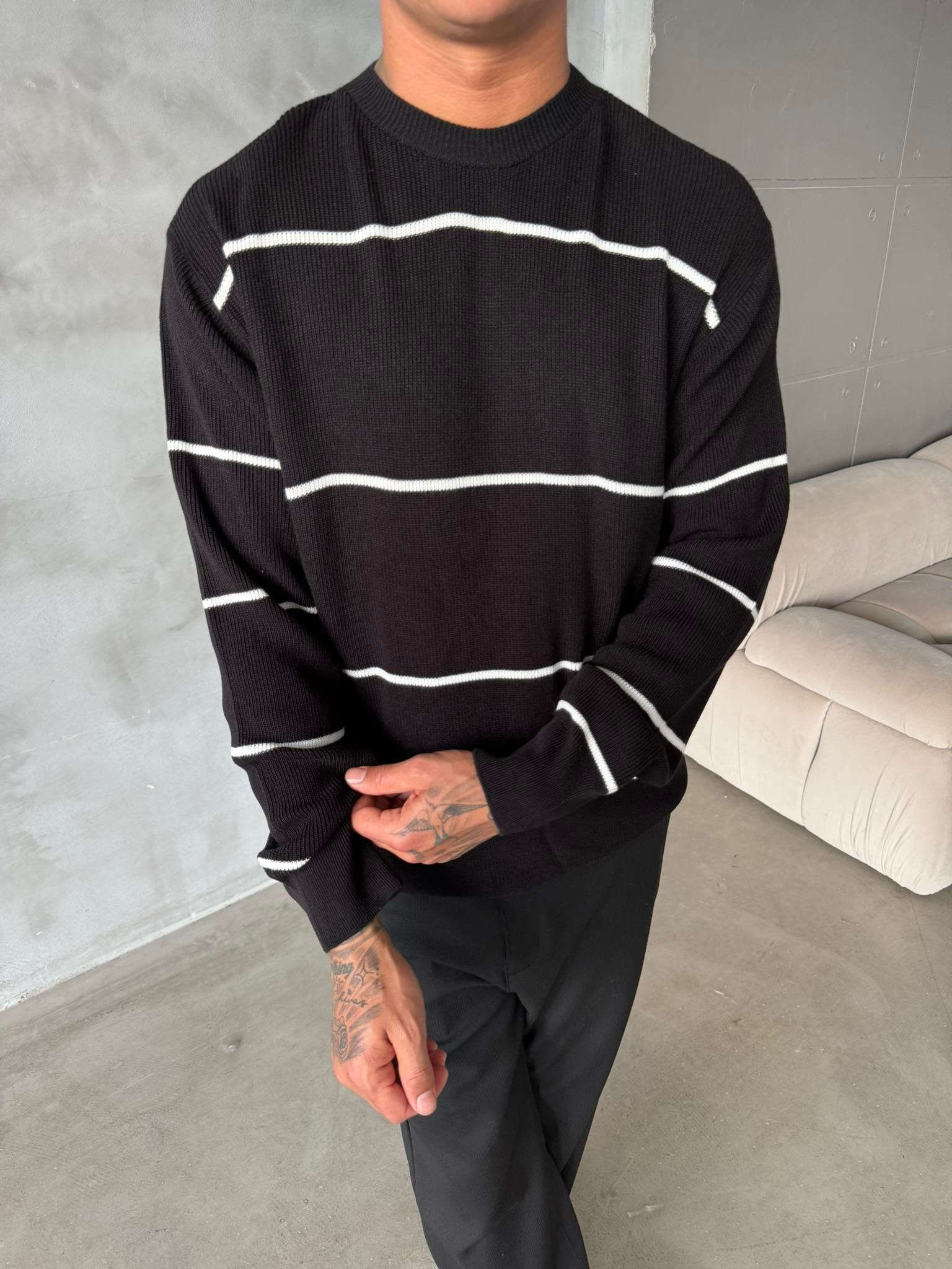 Basic Cizgili Triko Örme - Siyah