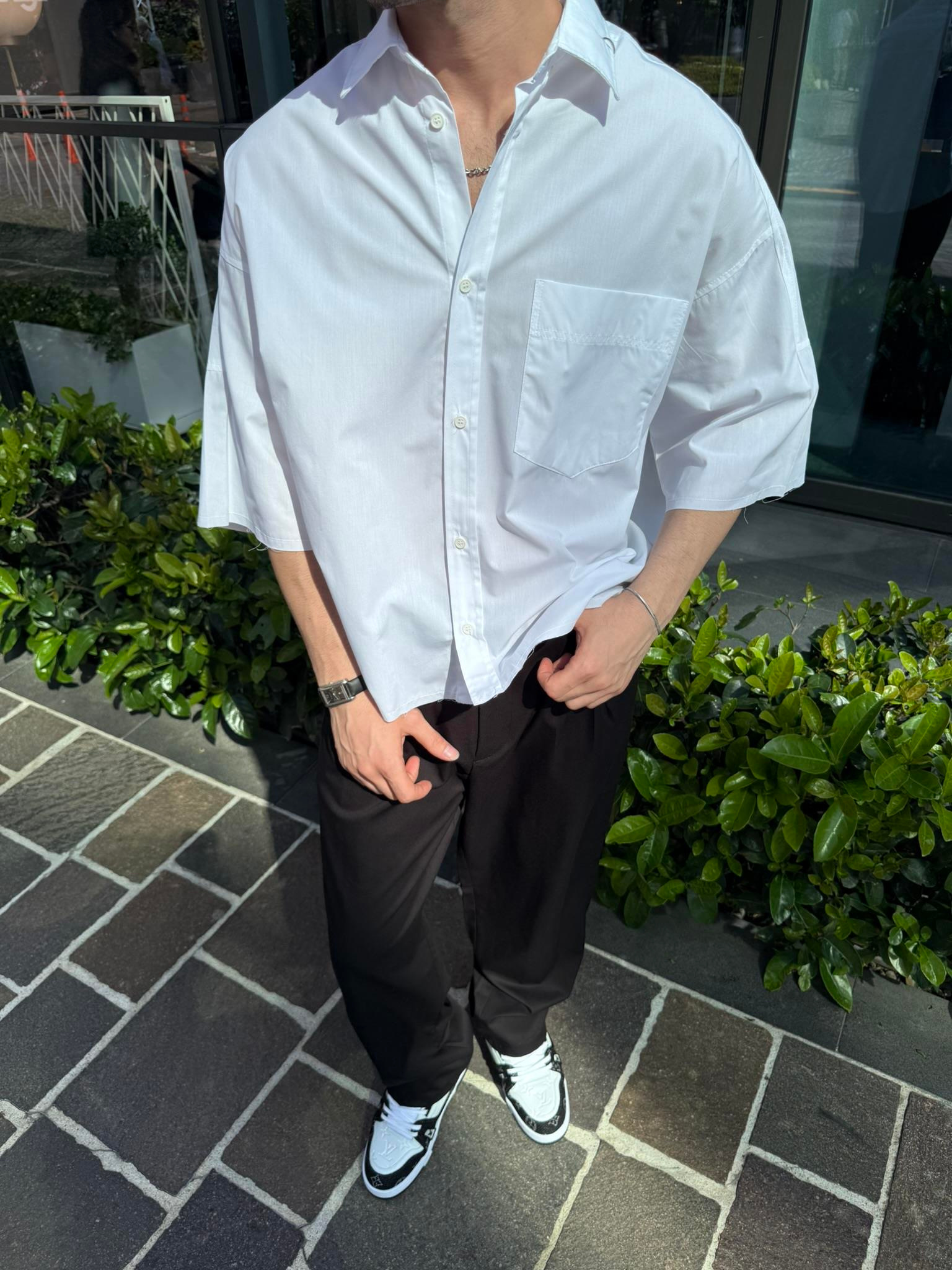 Basic Crop Aksesuarlı Gömlek - Beyaz