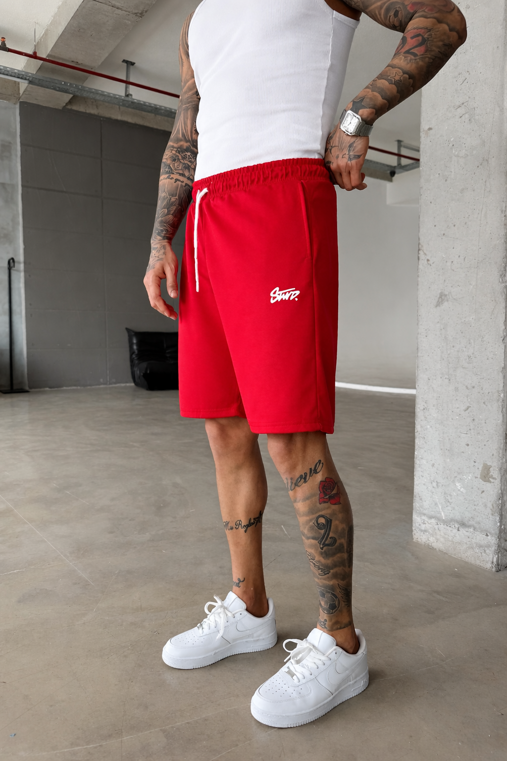 Basic Enjeksiyon Baskı Şort - Kırmızı