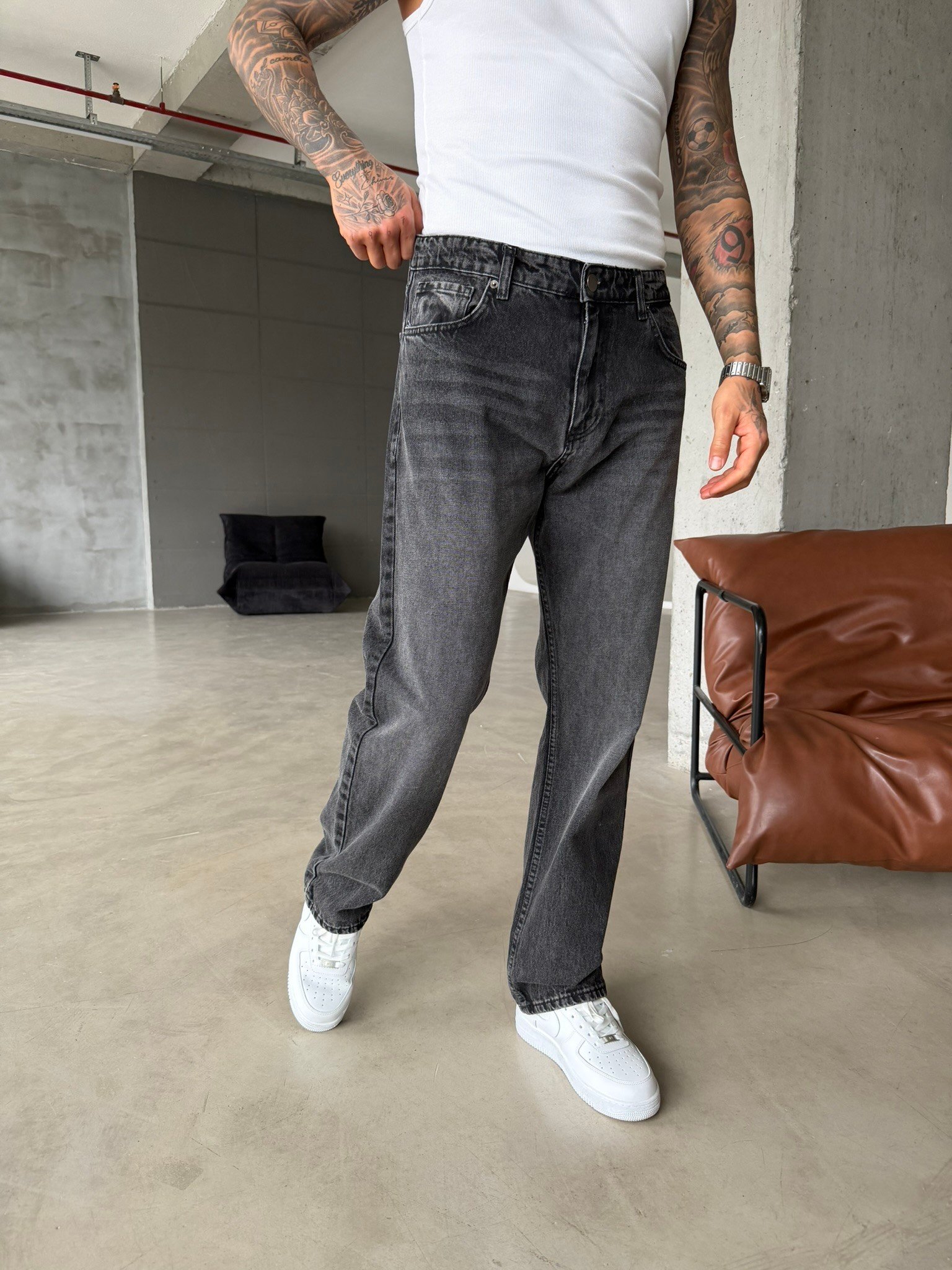 Basic Eskitme Detaylı Baggy Pantolon - Gri