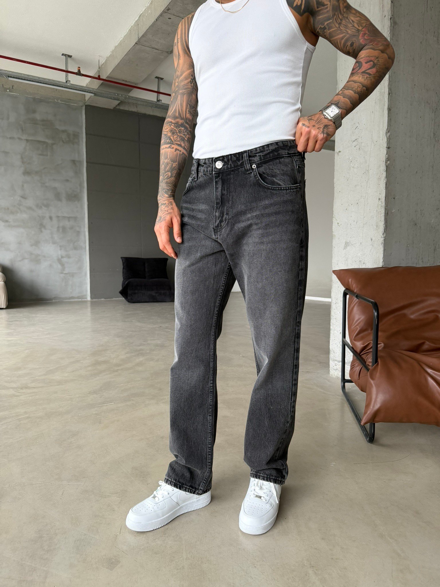 Basic Eskitme Detaylı Baggy Pantolon - Gri