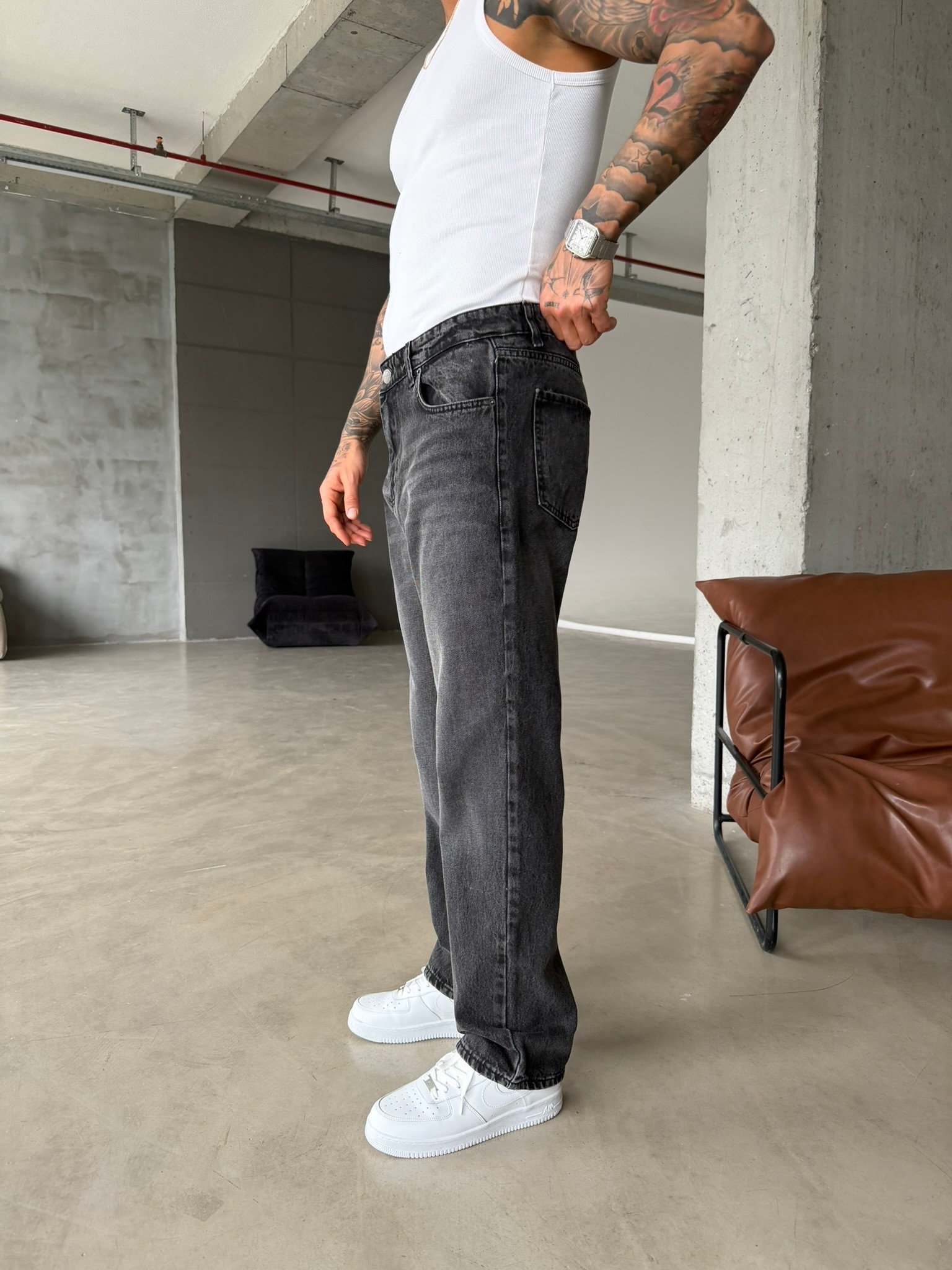 Basic Eskitme Detaylı Baggy Pantolon - Gri