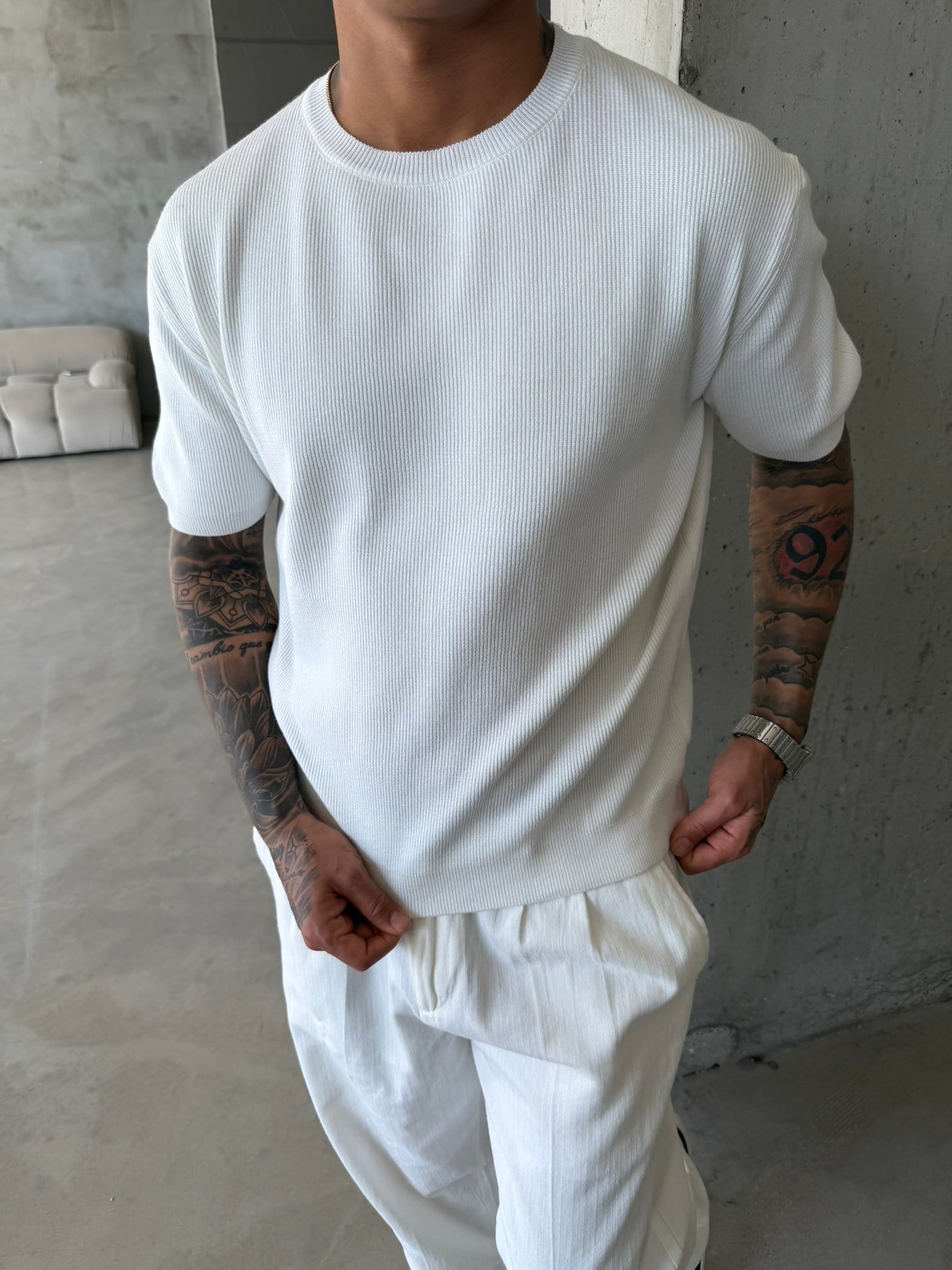 Basic Fitilli Polo Yaka - Beyaz