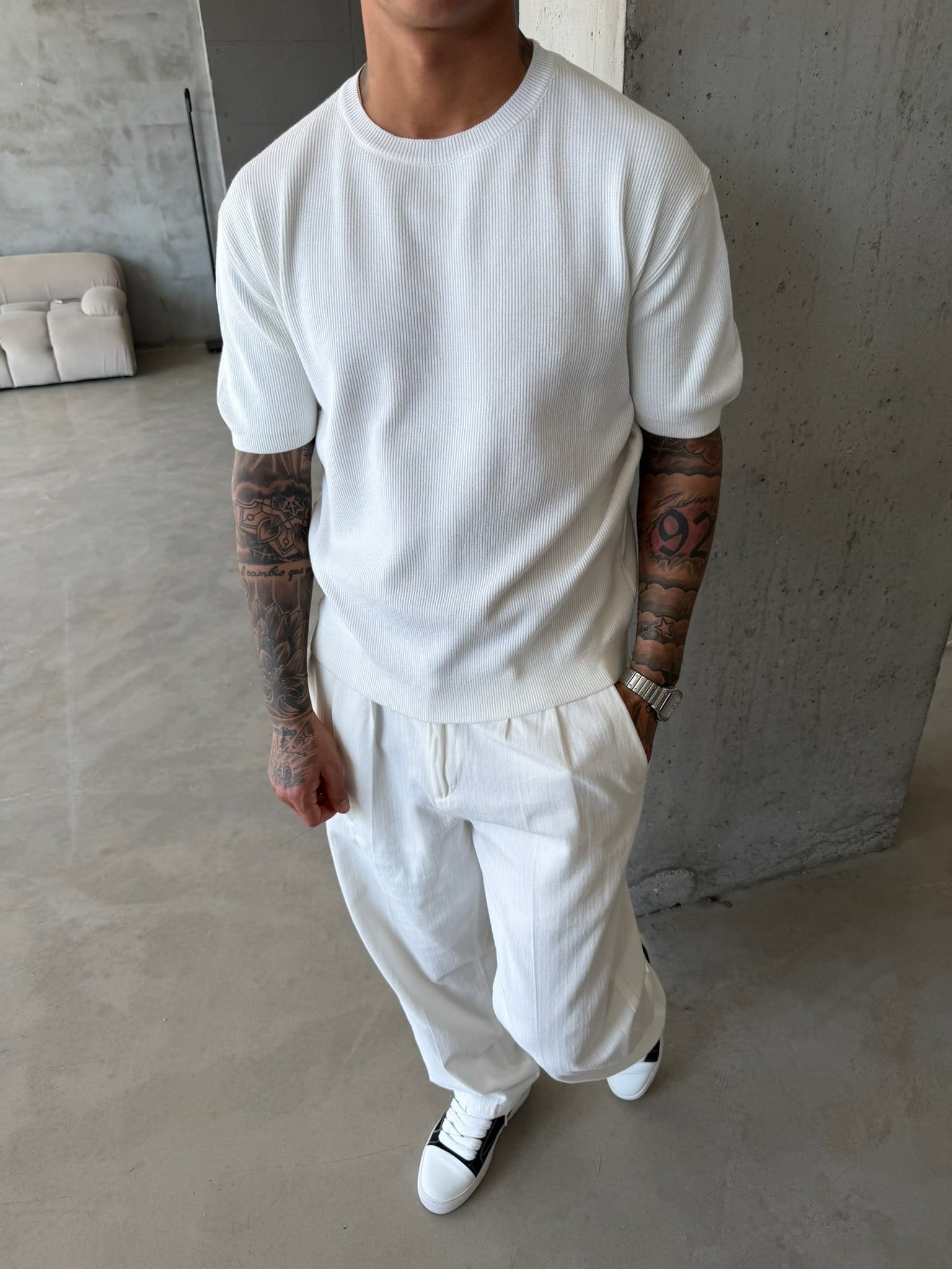 Basic Fitilli Polo Yaka - Beyaz