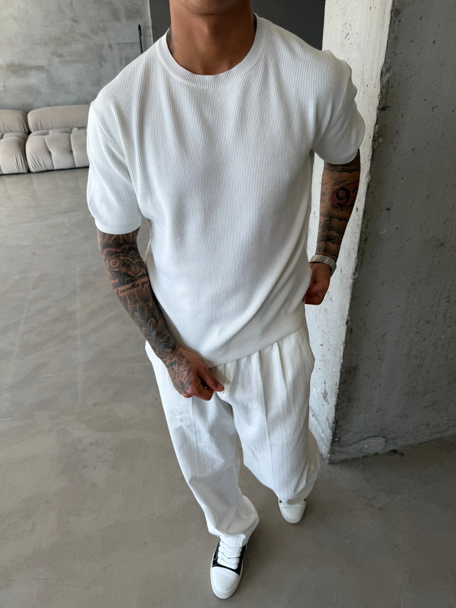 Basic Fitilli Polo Yaka - Beyaz