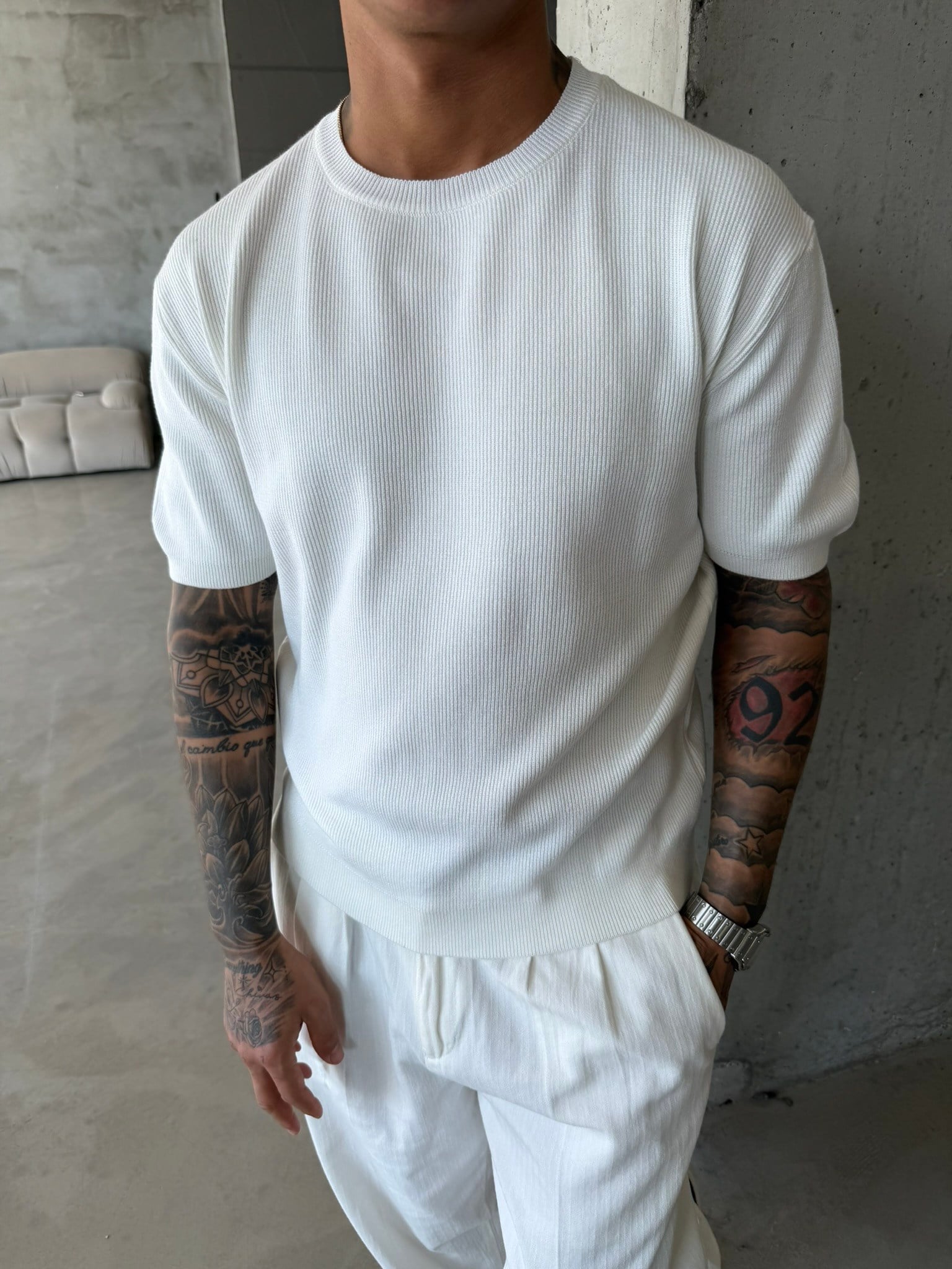 Basic Fitilli Polo Yaka - Beyaz