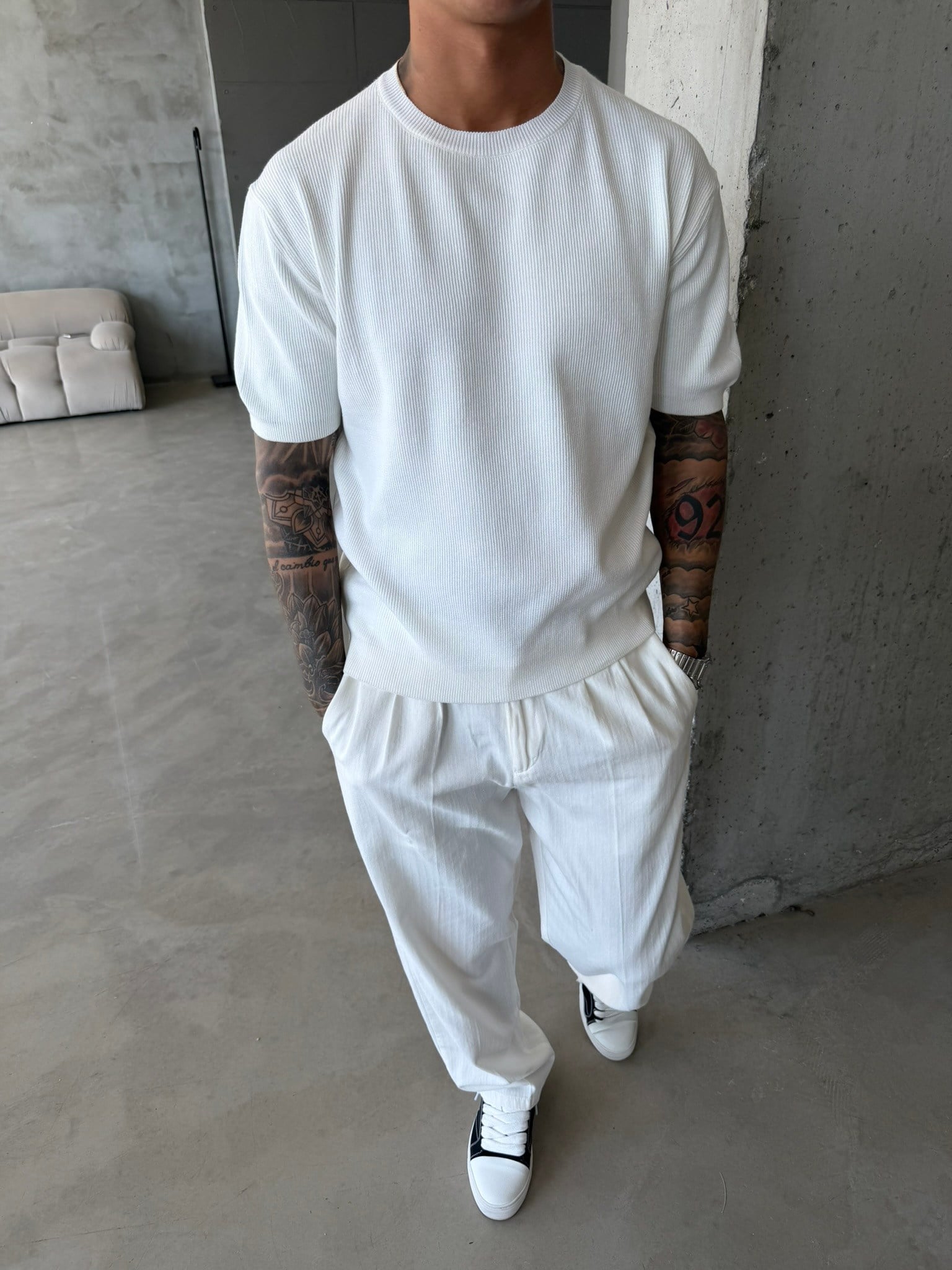 Basic Fitilli Polo Yaka - Beyaz