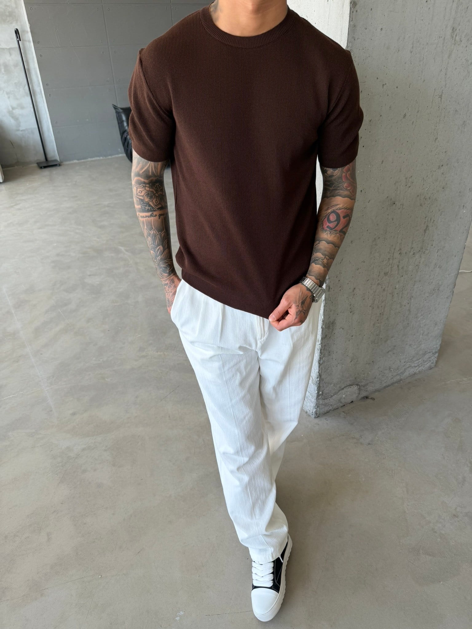 Basic Fitilli Polo Yaka - Kahve