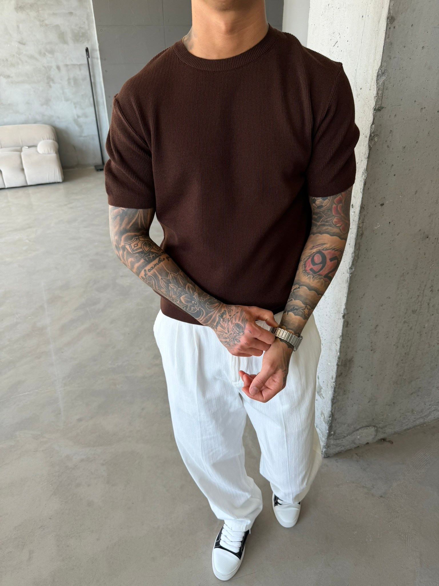 Basic Fitilli Polo Yaka - Kahve