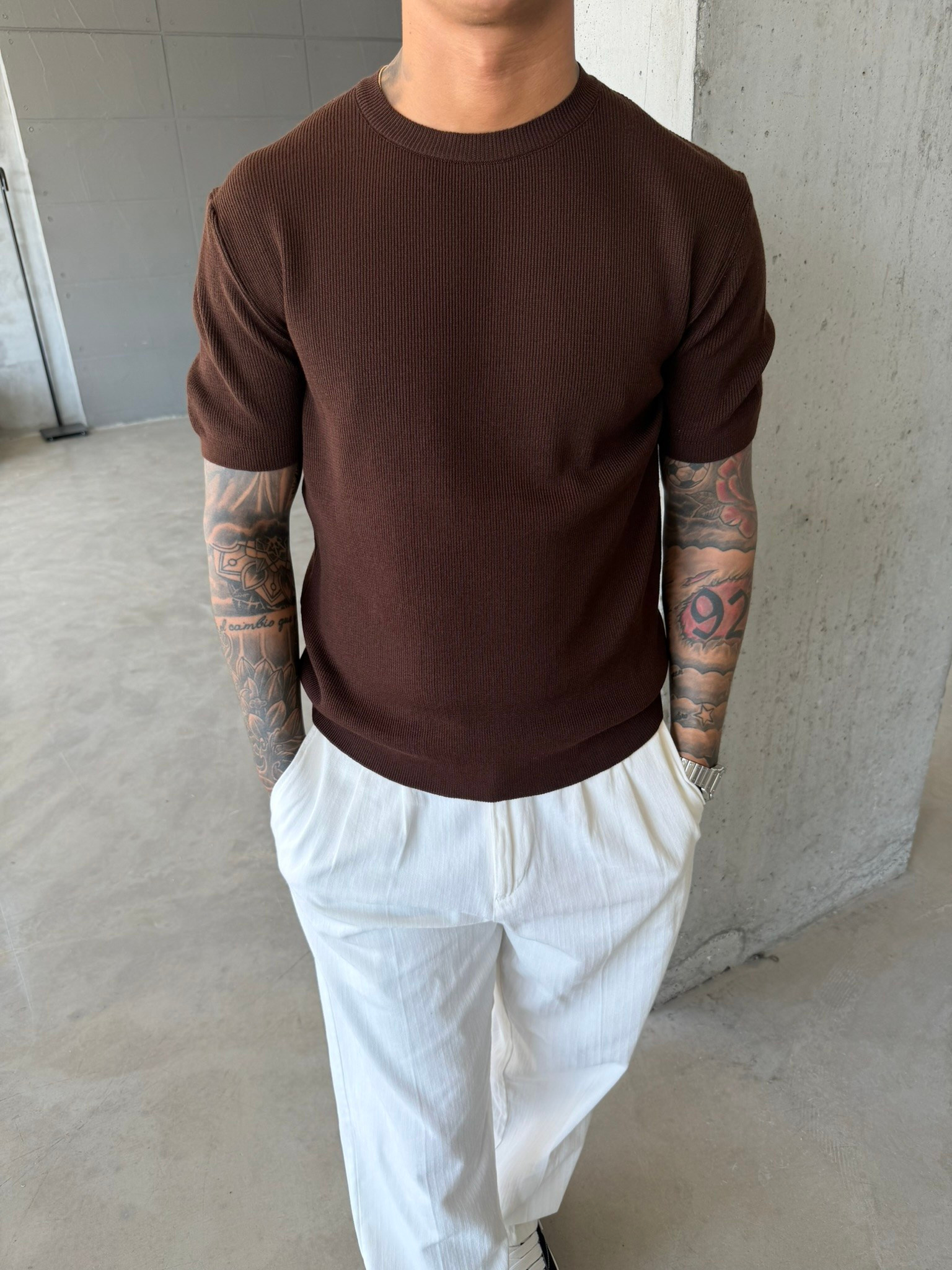 Basic Fitilli Polo Yaka - Kahve