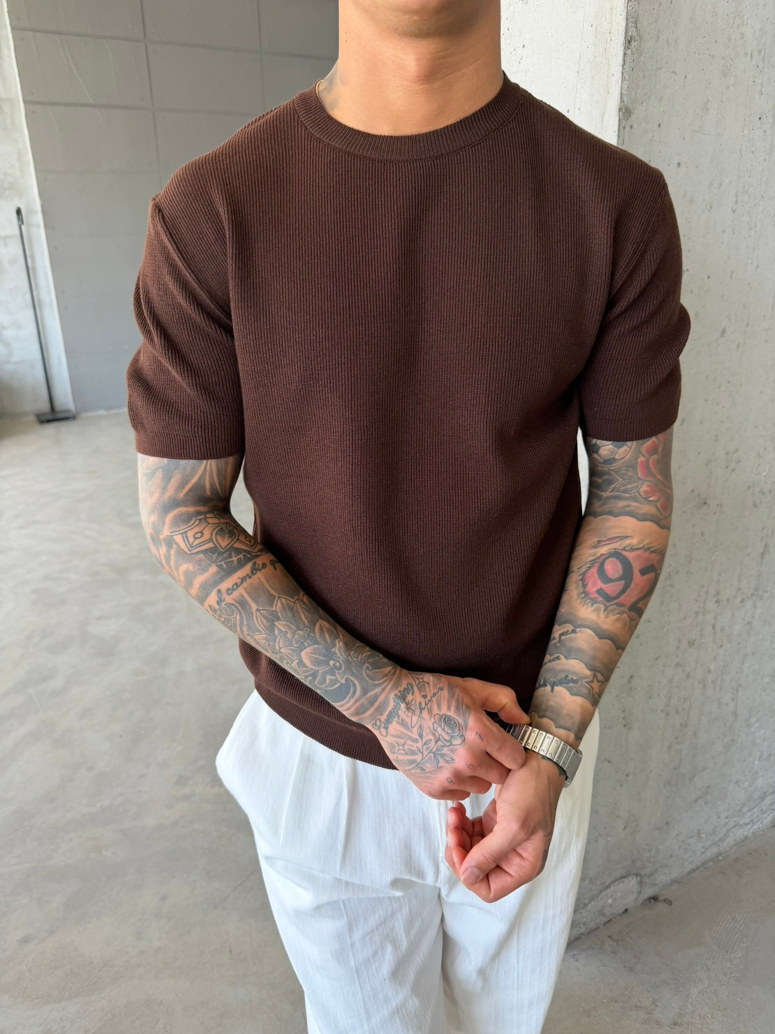 Basic Fitilli Polo Yaka - Kahve