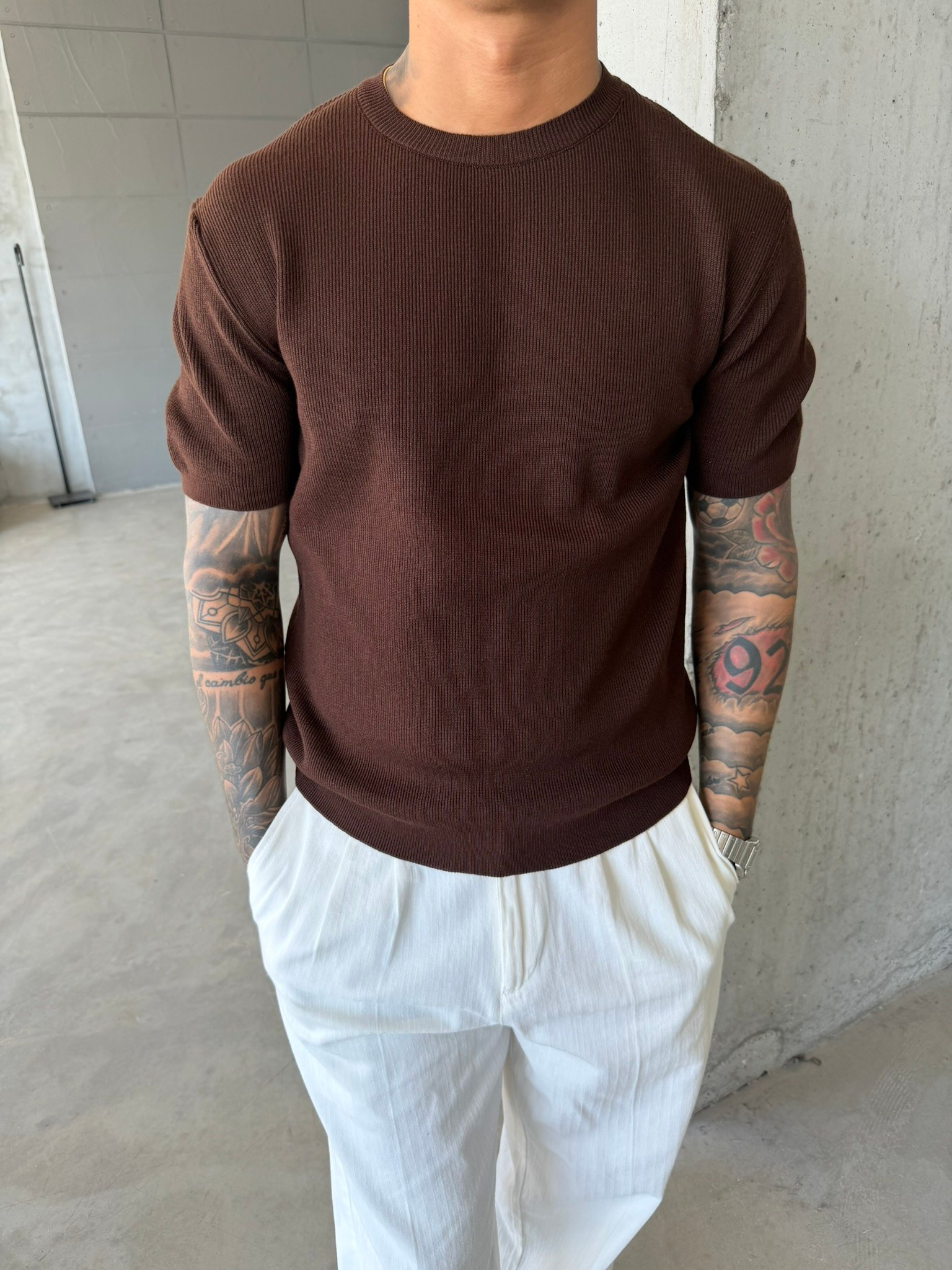 Basic Fitilli Polo Yaka - Kahve