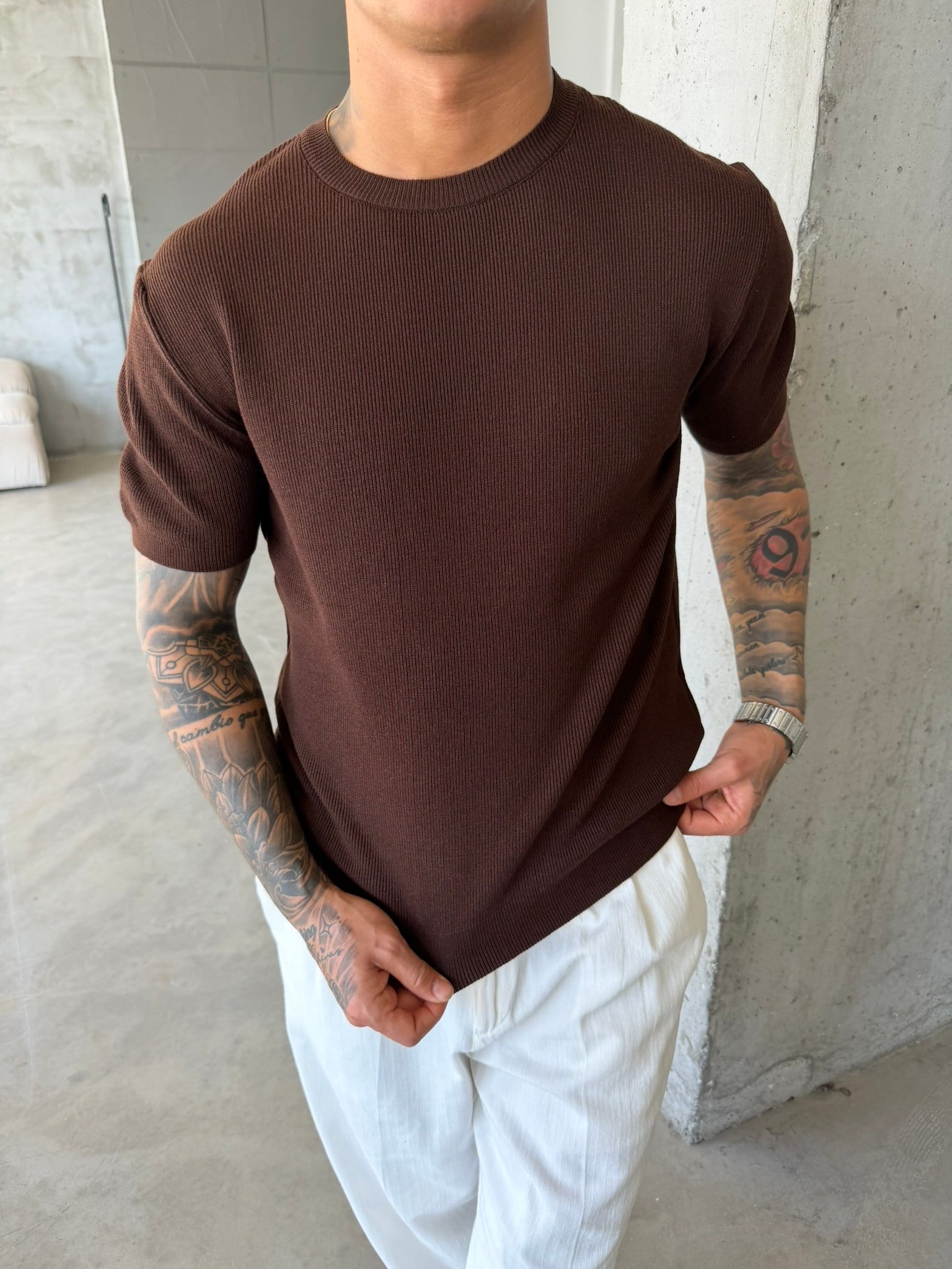 Basic Fitilli Polo Yaka - Kahve
