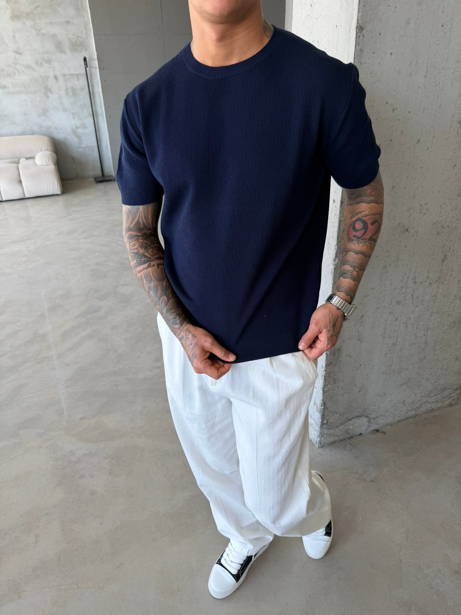 Basic Fitilli Polo Yaka - Lacivert