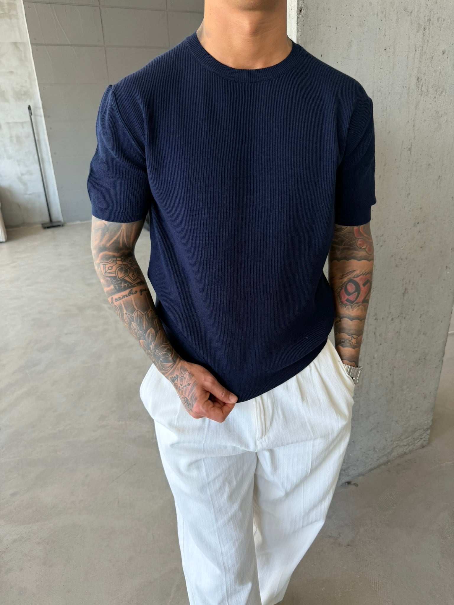 Basic Fitilli Polo Yaka - Lacivert
