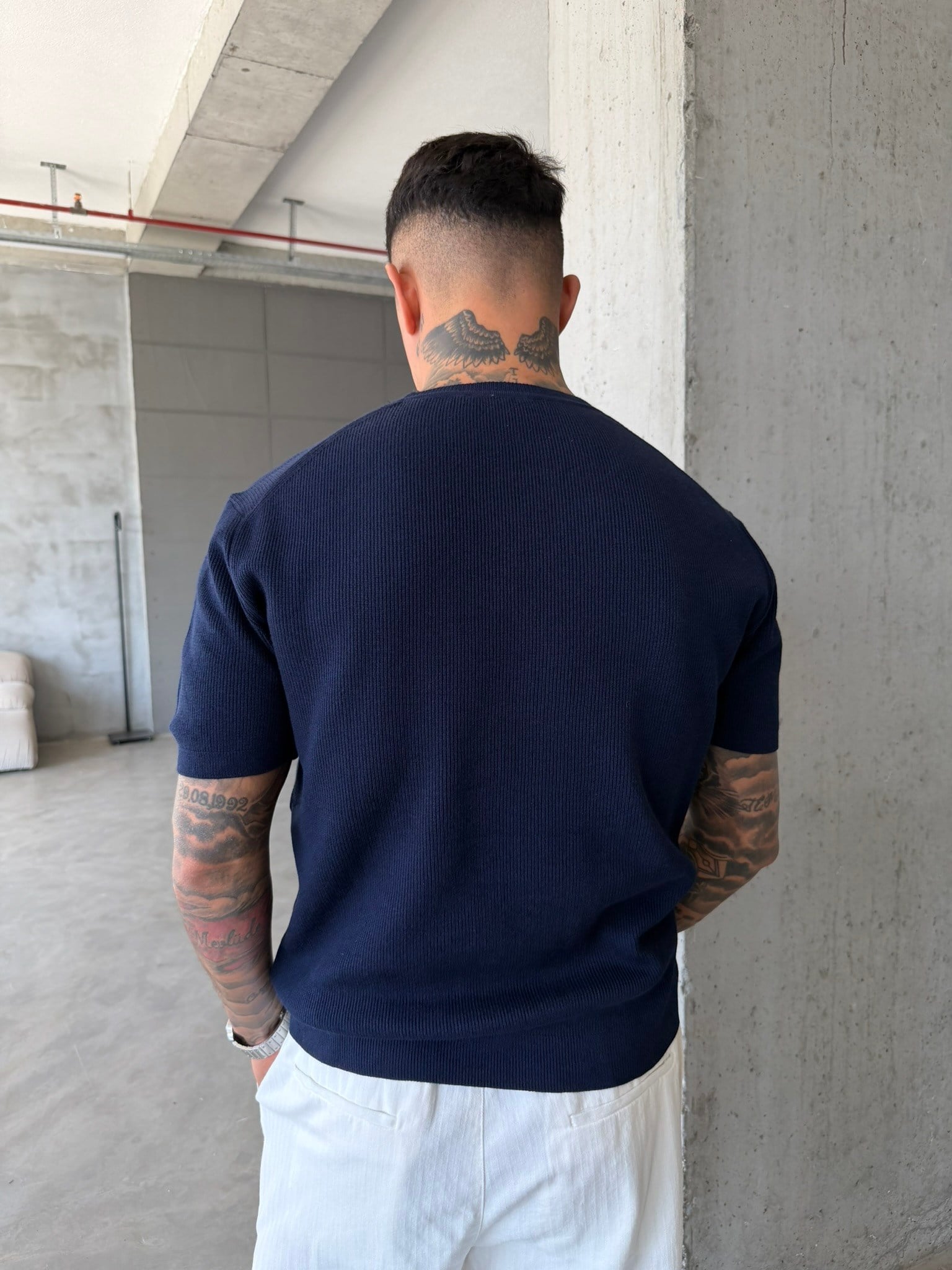Basic Fitilli Polo Yaka - Lacivert