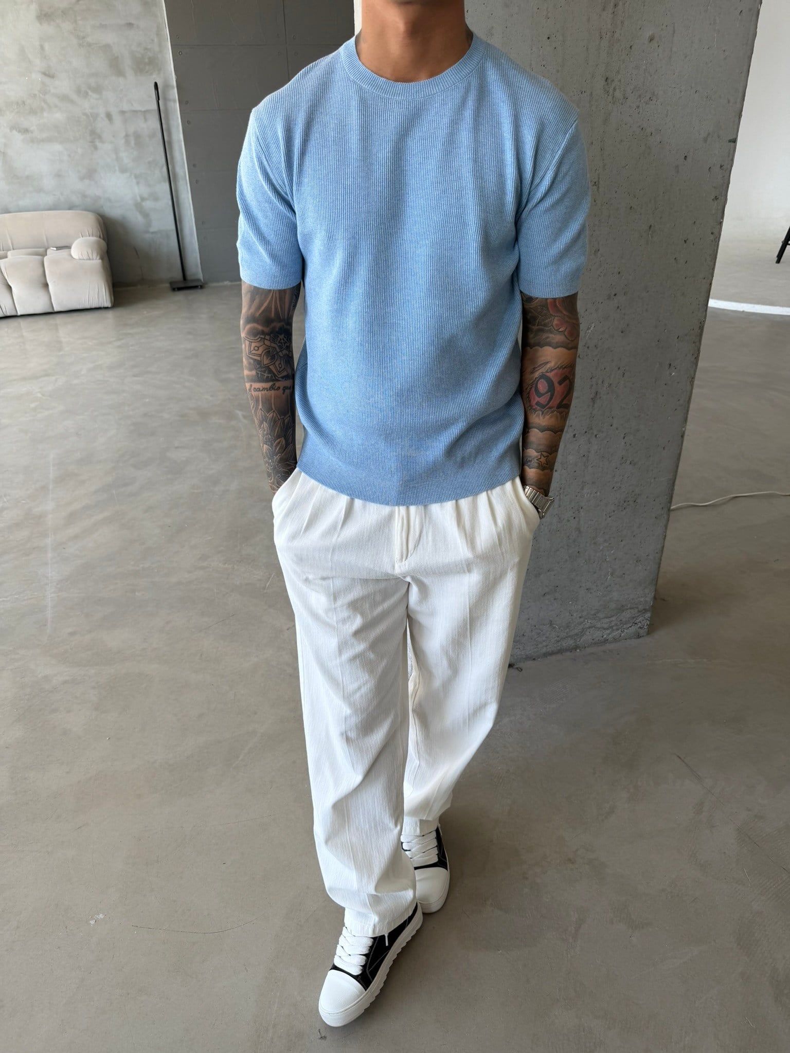 Basic Fitilli Polo Yaka - Mavi