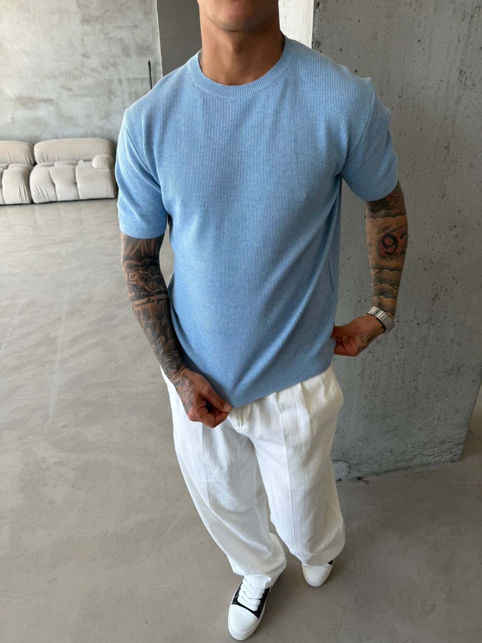 Basic Fitilli Polo Yaka - Mavi