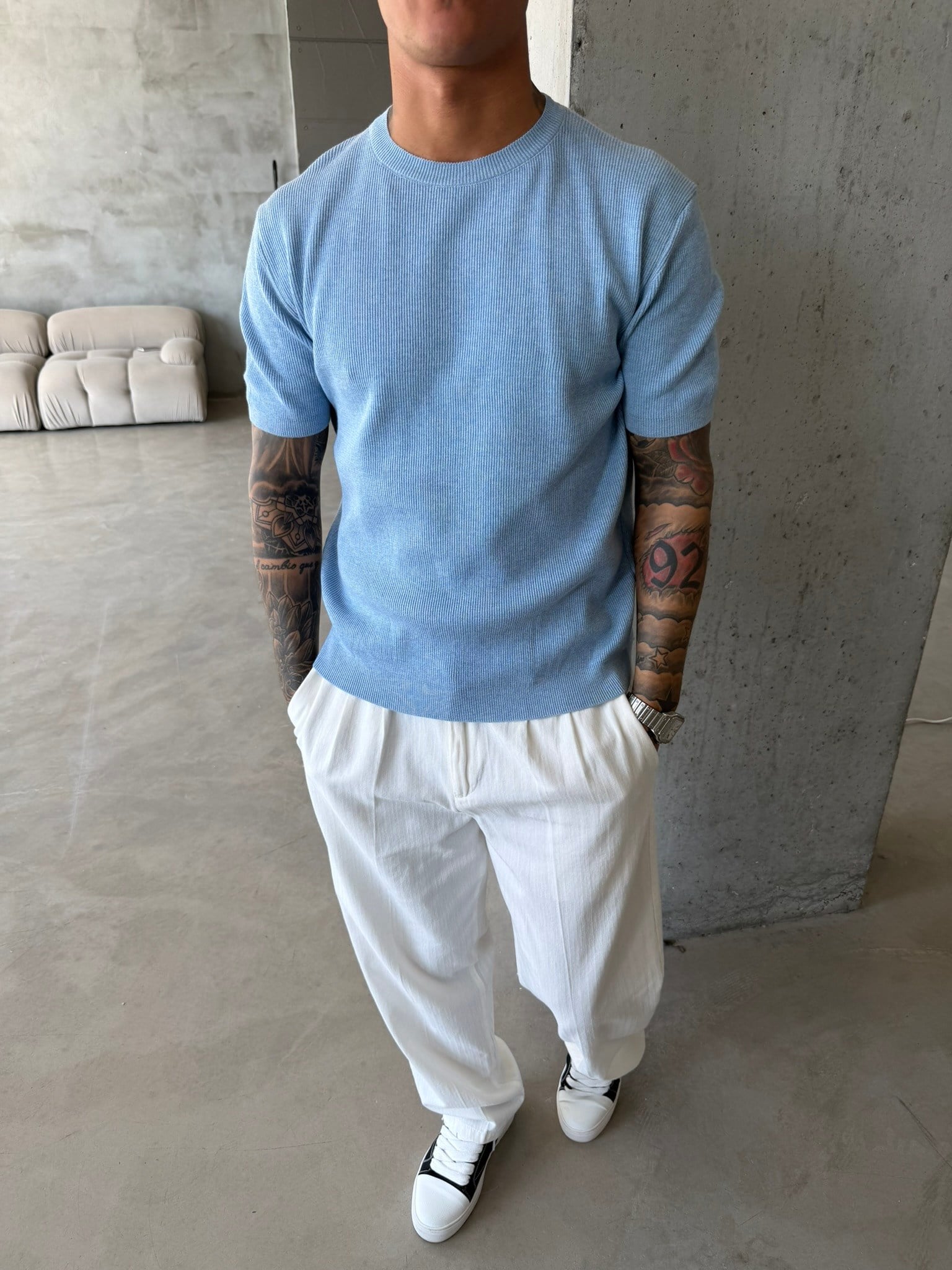 Basic Fitilli Polo Yaka - Mavi