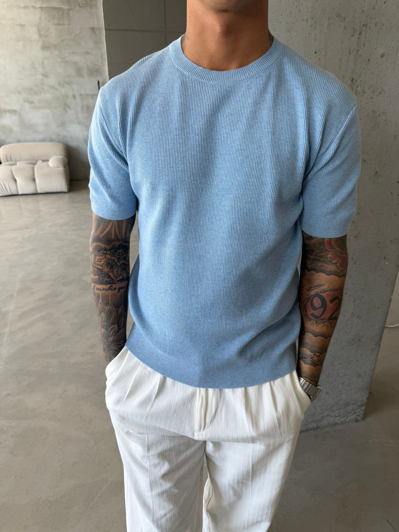 Basic Fitilli Polo Yaka - Mavi