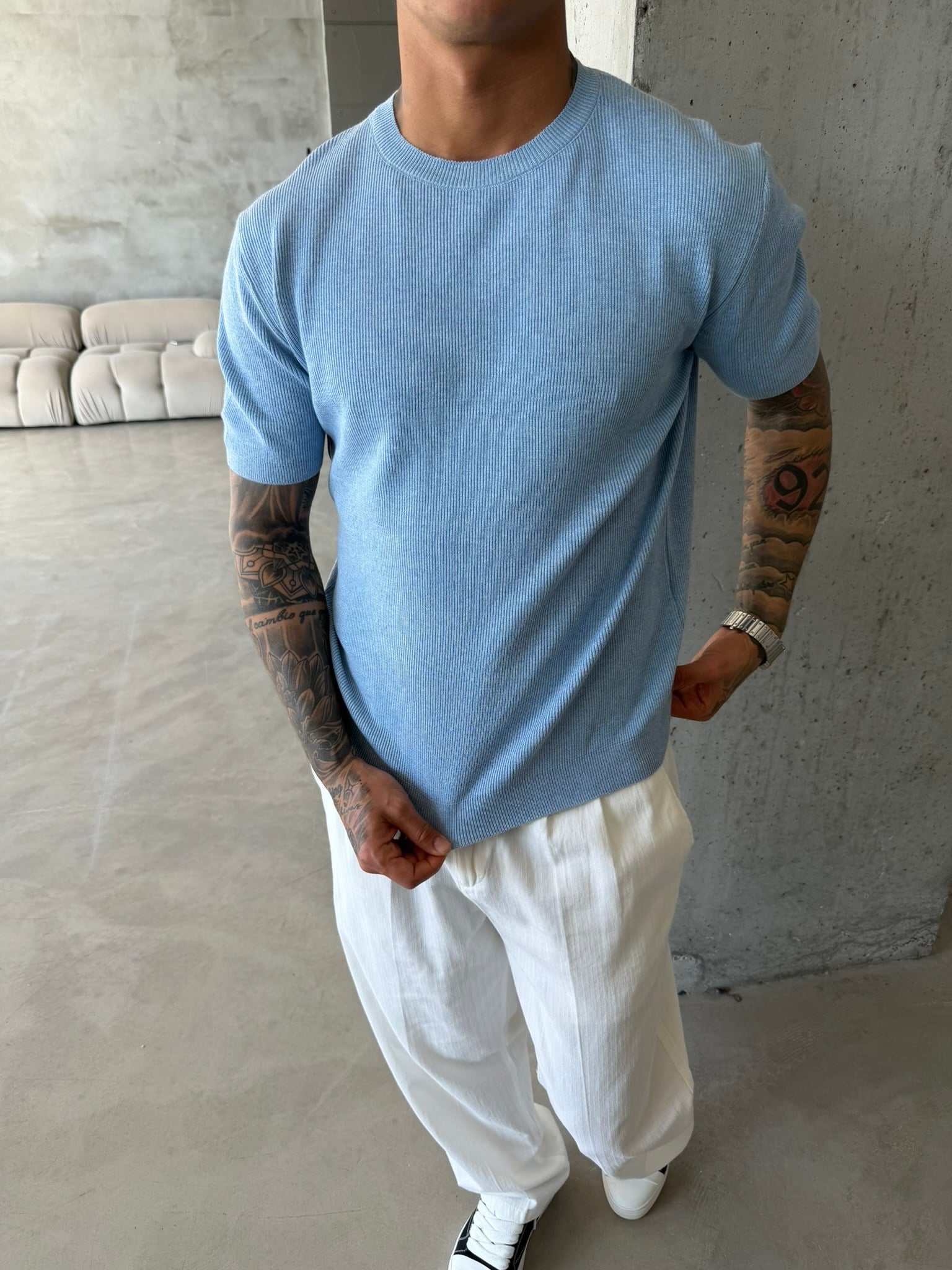 Basic Fitilli Polo Yaka - Mavi