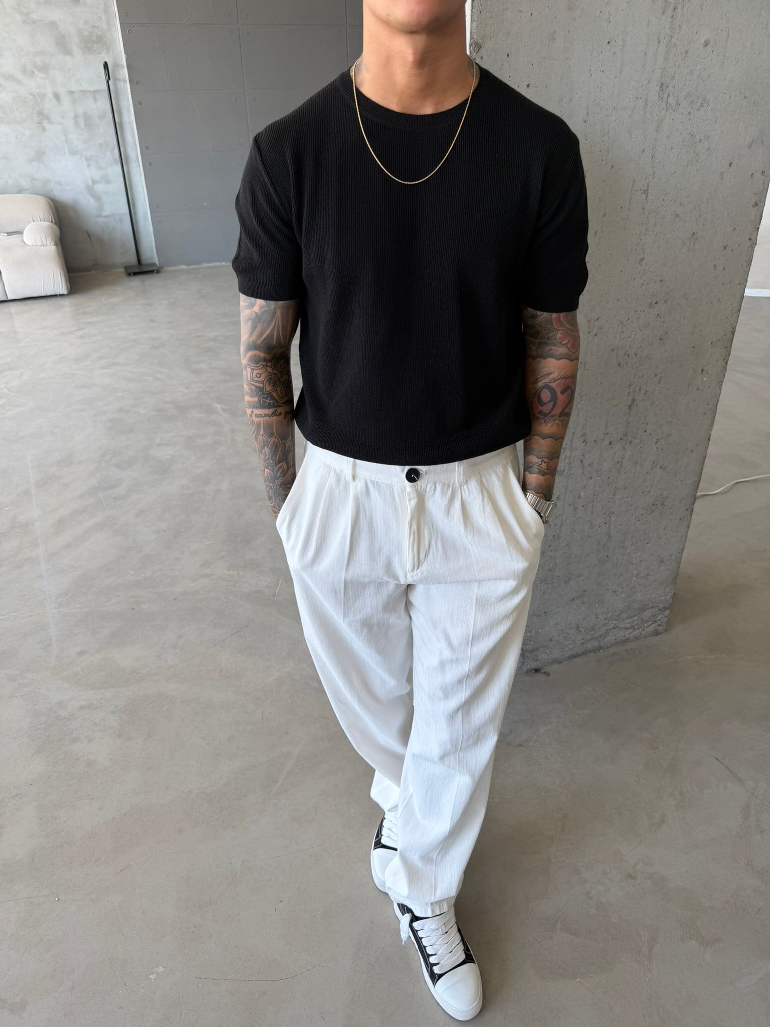 Basic Fitilli Polo Yaka - Siyah