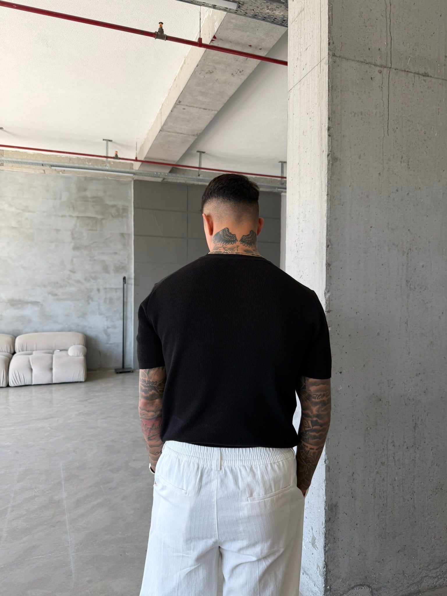 Basic Fitilli Polo Yaka - Siyah