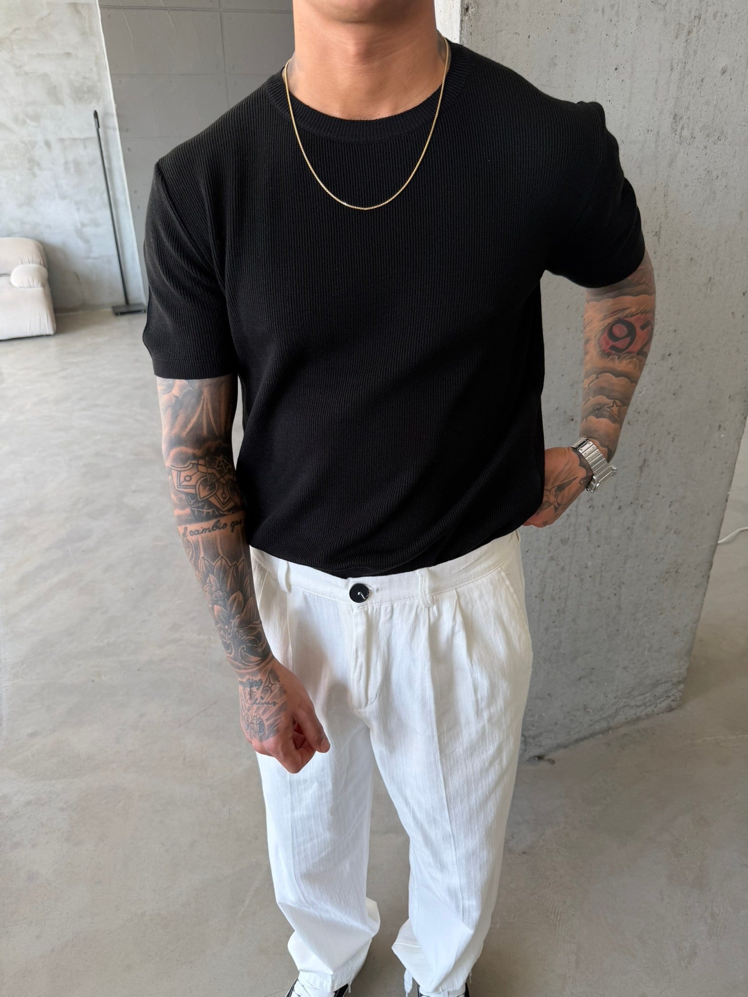 Basic Fitilli Polo Yaka - Siyah