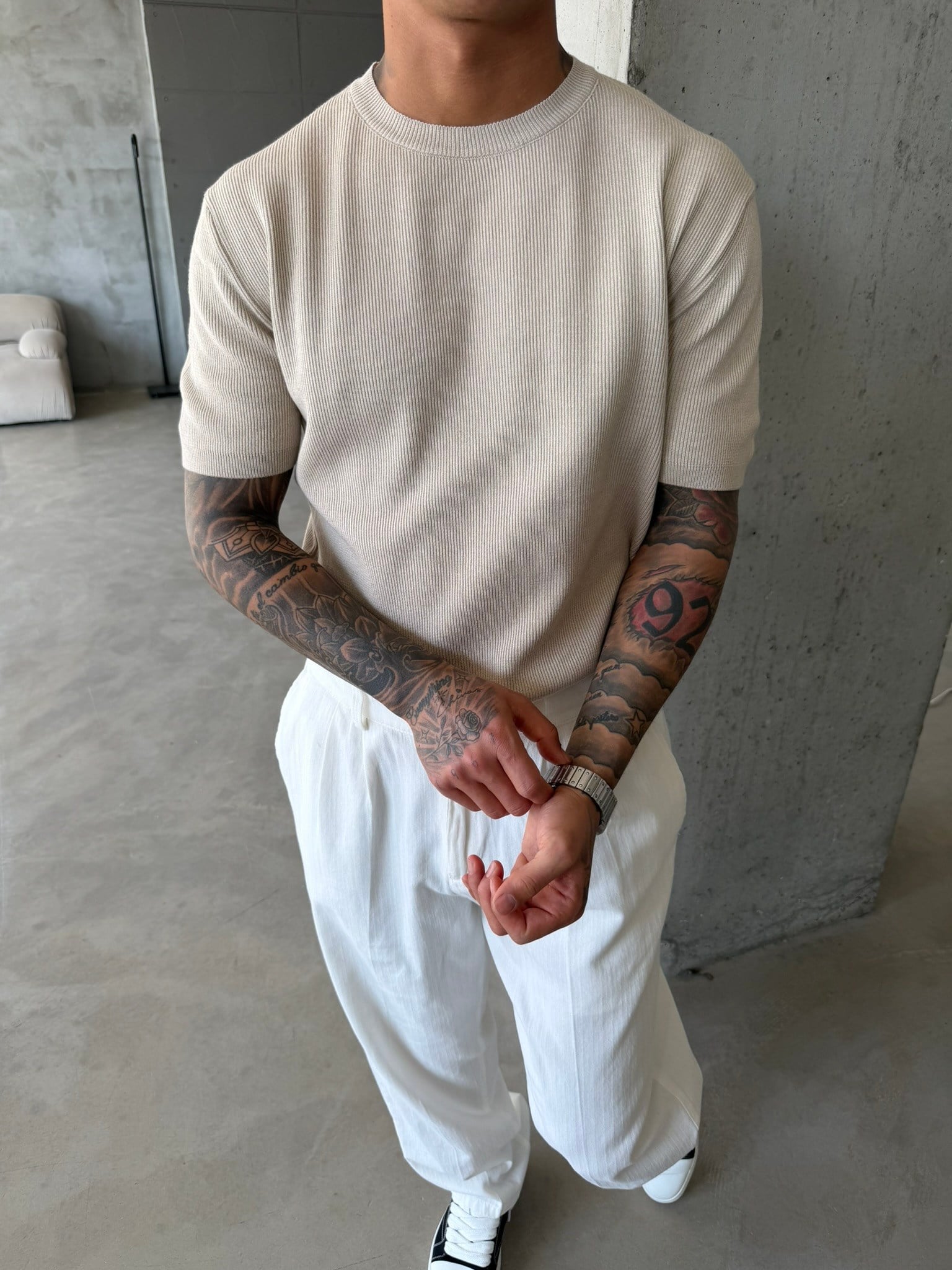 Basic Fitilli Polo Yaka - Taş