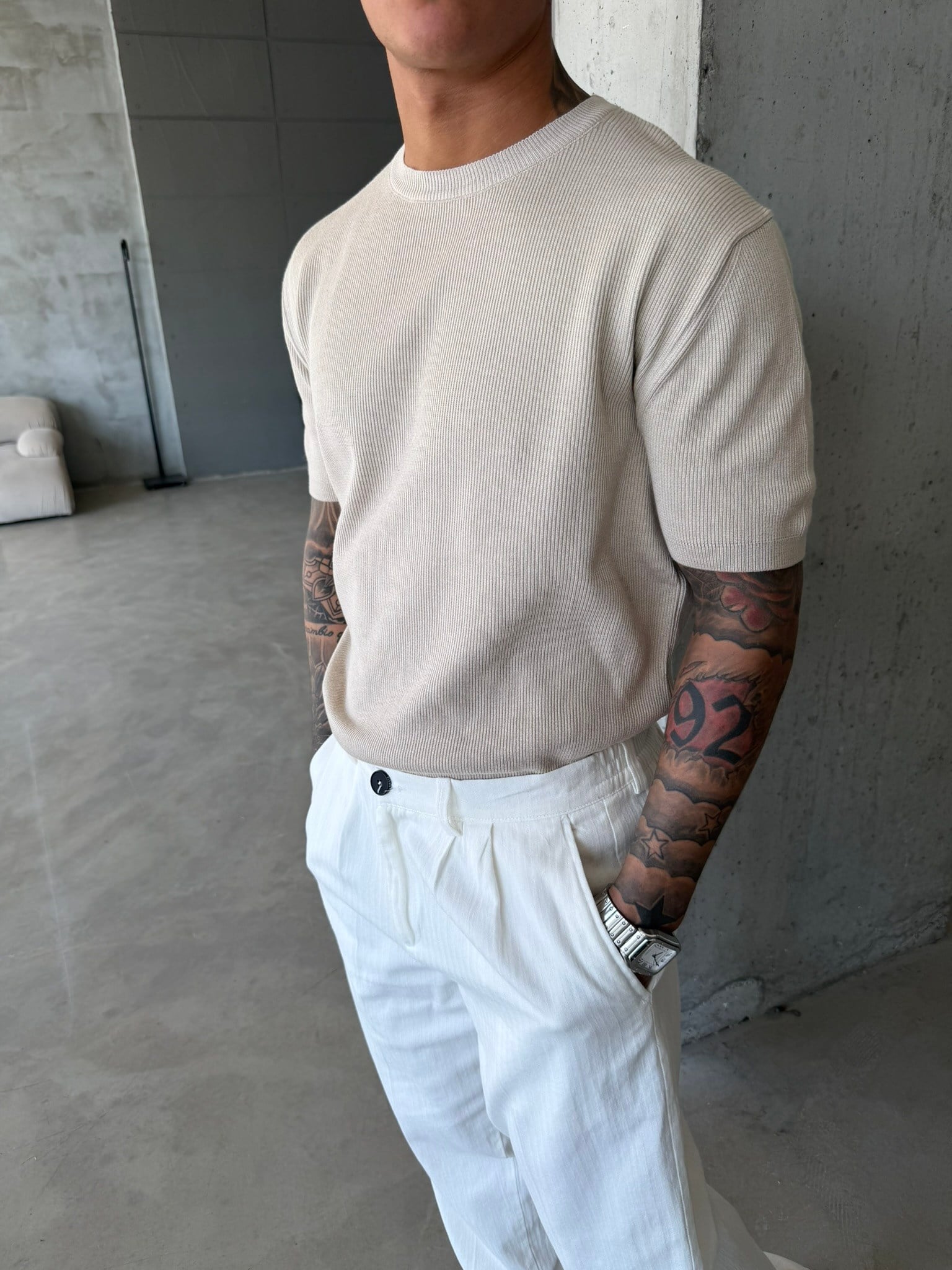 Basic Fitilli Polo Yaka - Taş